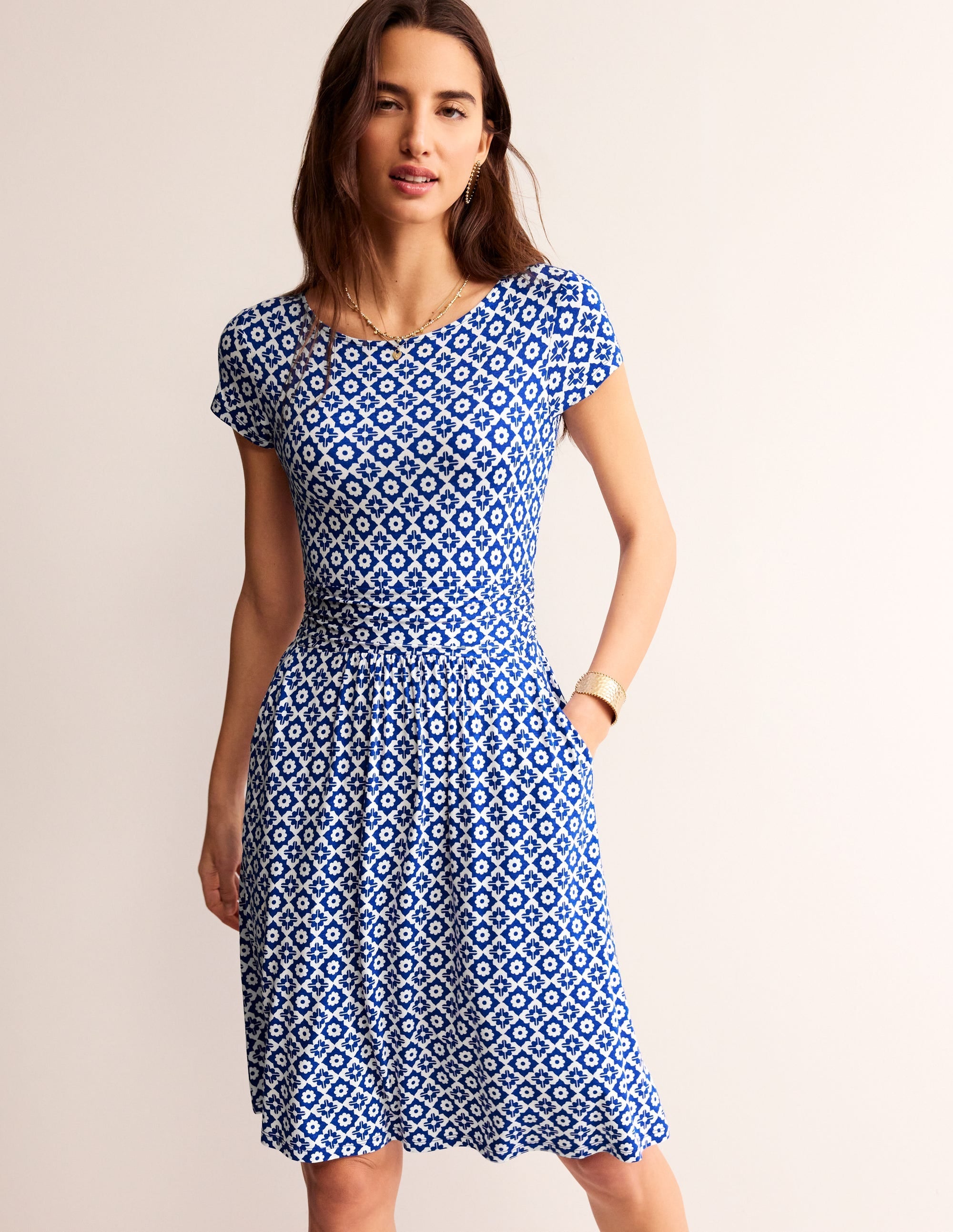 Amelie Jersey Dress-Surf The Web, Geometric Stamp - Image 1