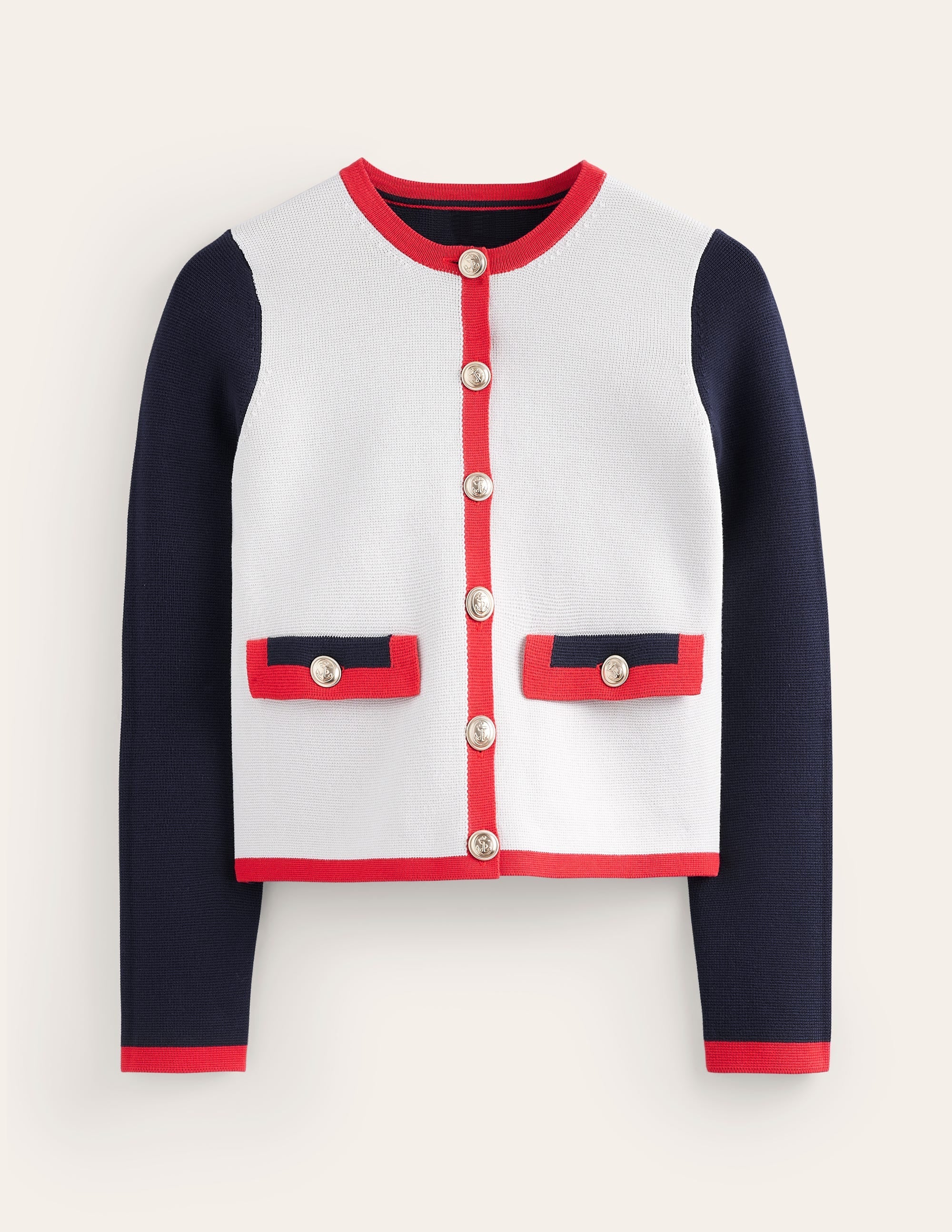 Holly Knitted Jacket-Warm Ivory/ Navy/ Red - Image 5