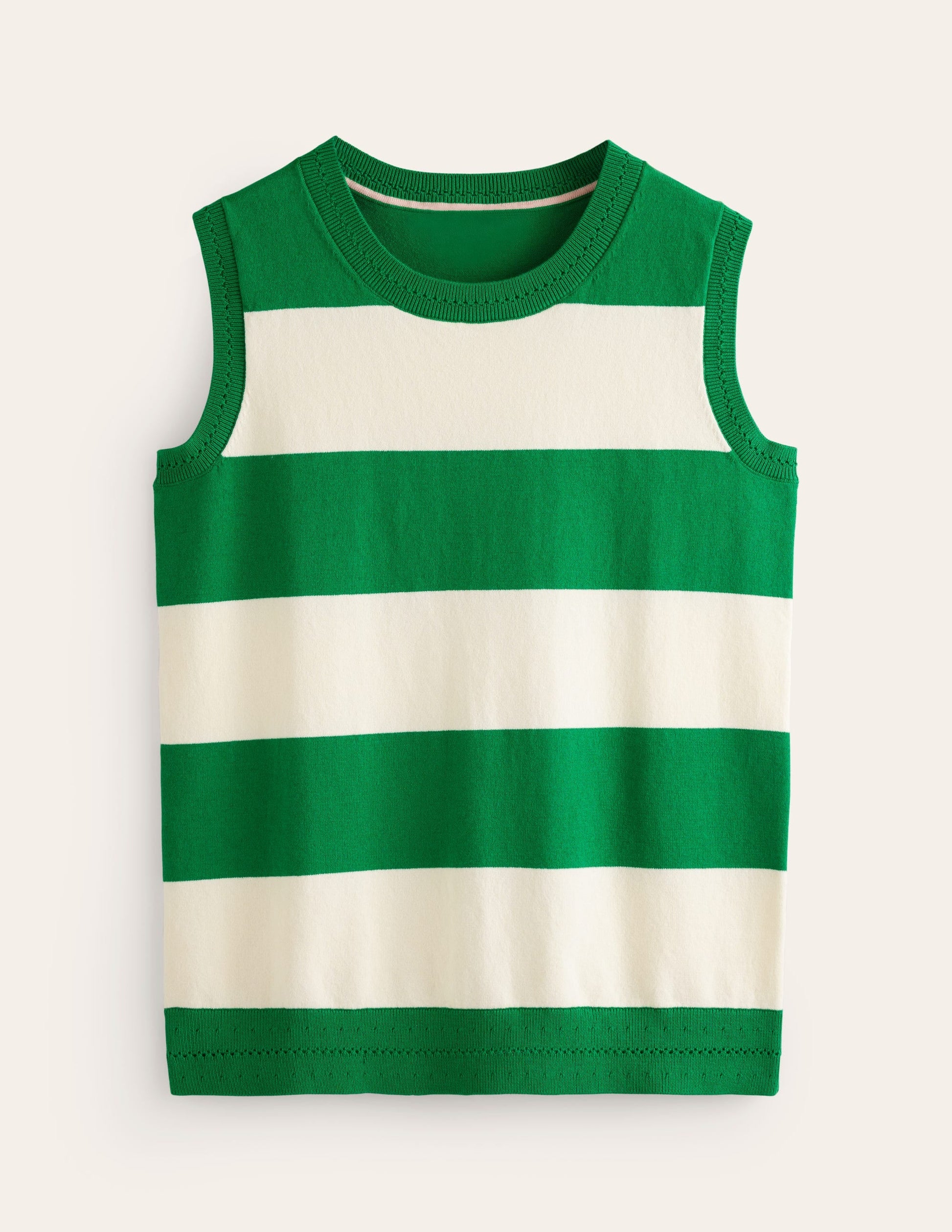 Catriona Crew Neck Cotton Tank-Rich Emerald / Ivory-6