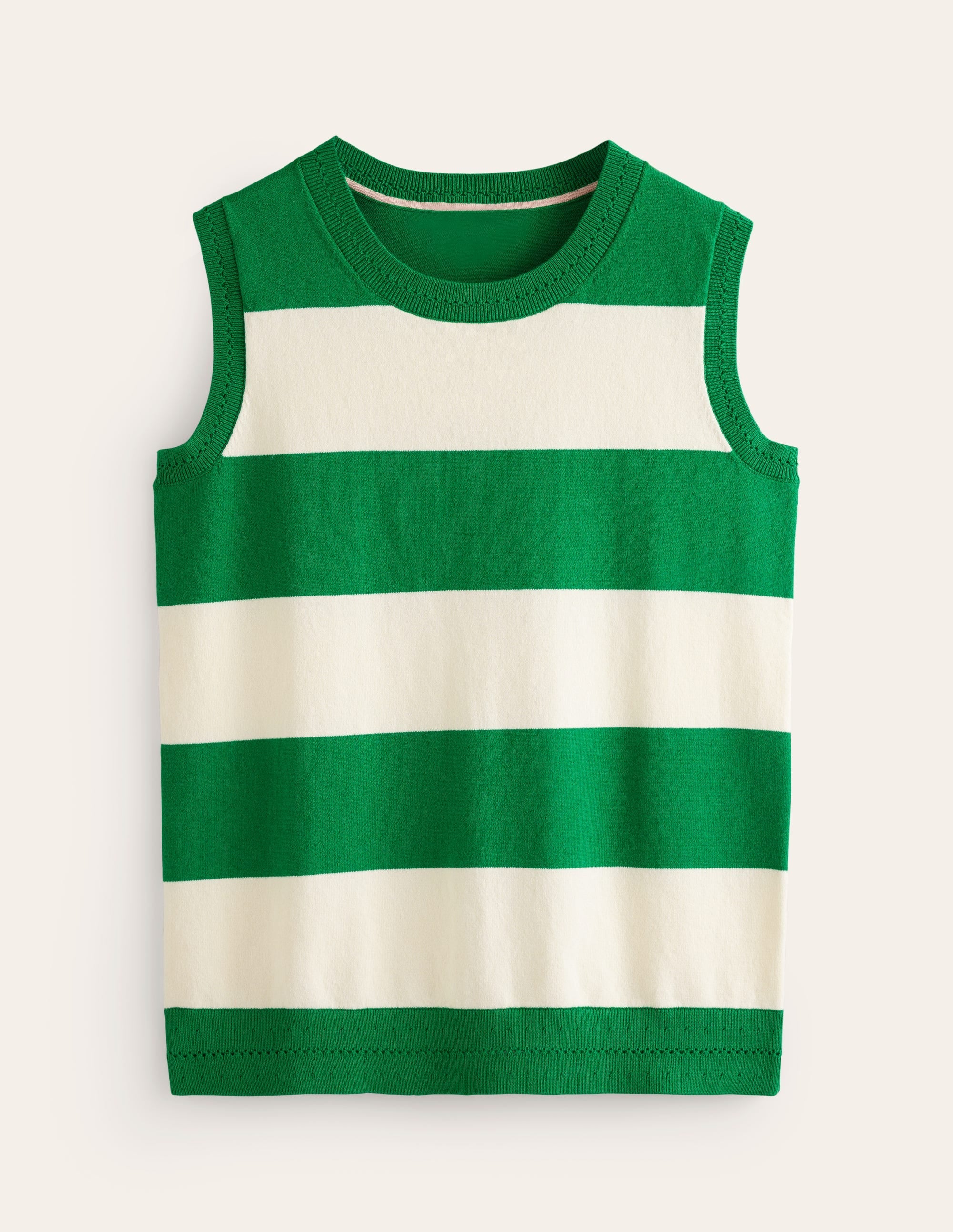 Catriona Crew Neck Cotton Tank-Rich Emerald / Ivory - Image 6