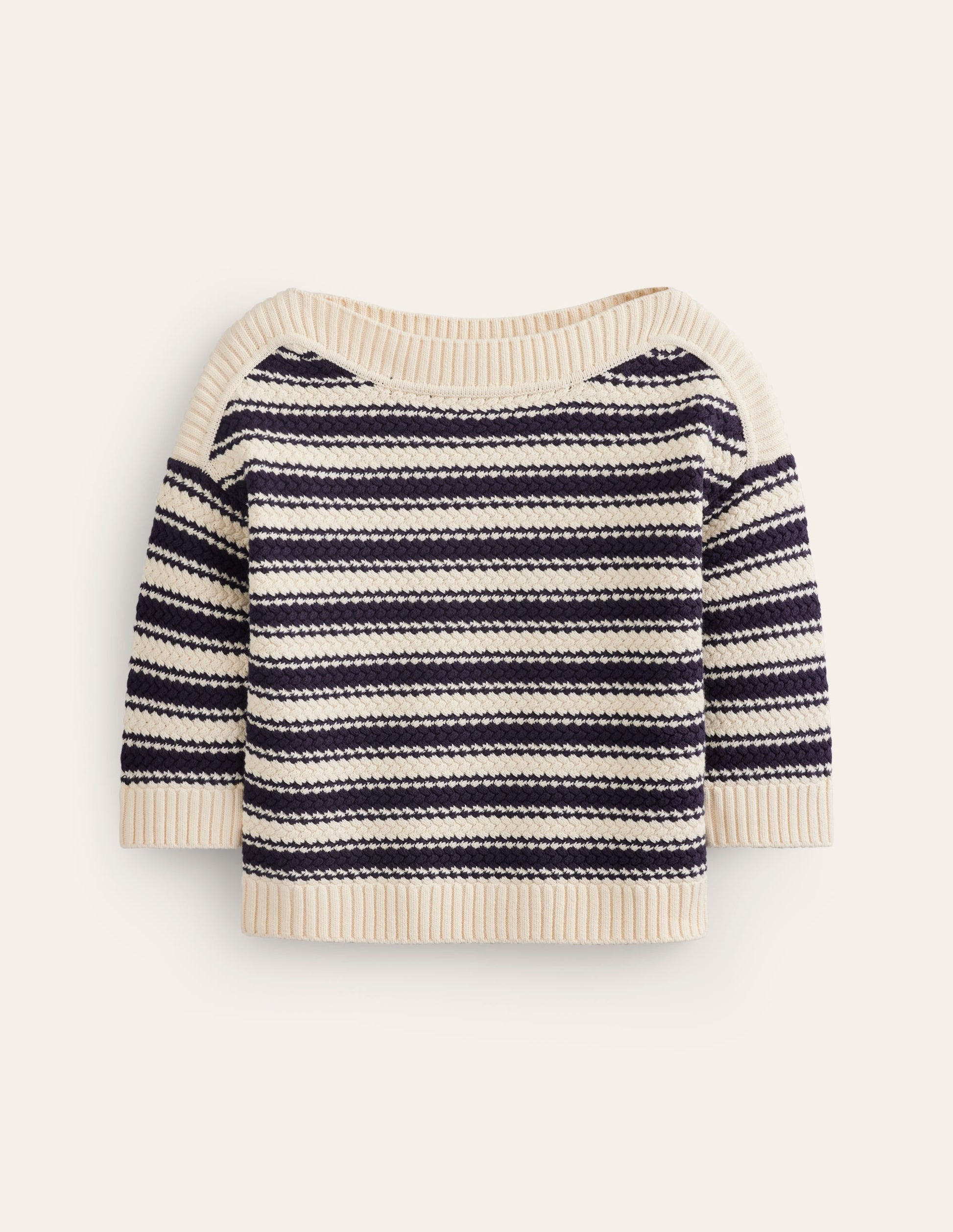 Textured Cotton Stripe Jumper-Navy, Ivory Textured Stripe-5