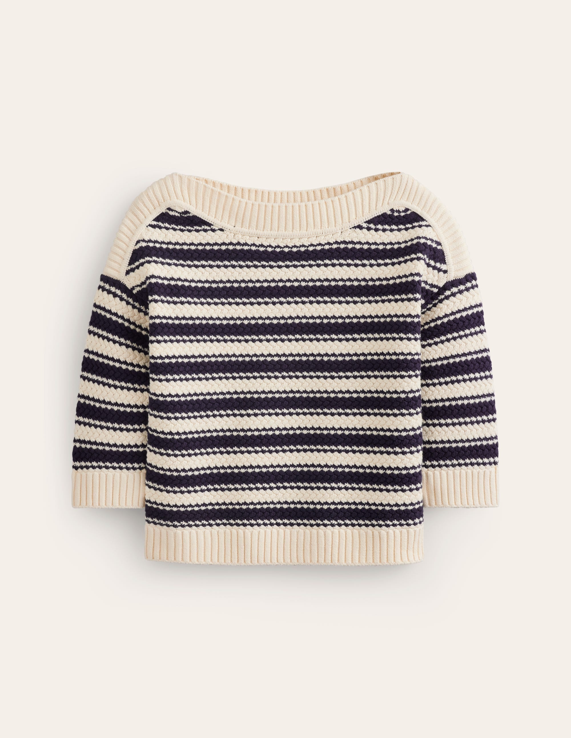 Textured Cotton Stripe Jumper-Navy, Ivory Textured Stripe - Image 5