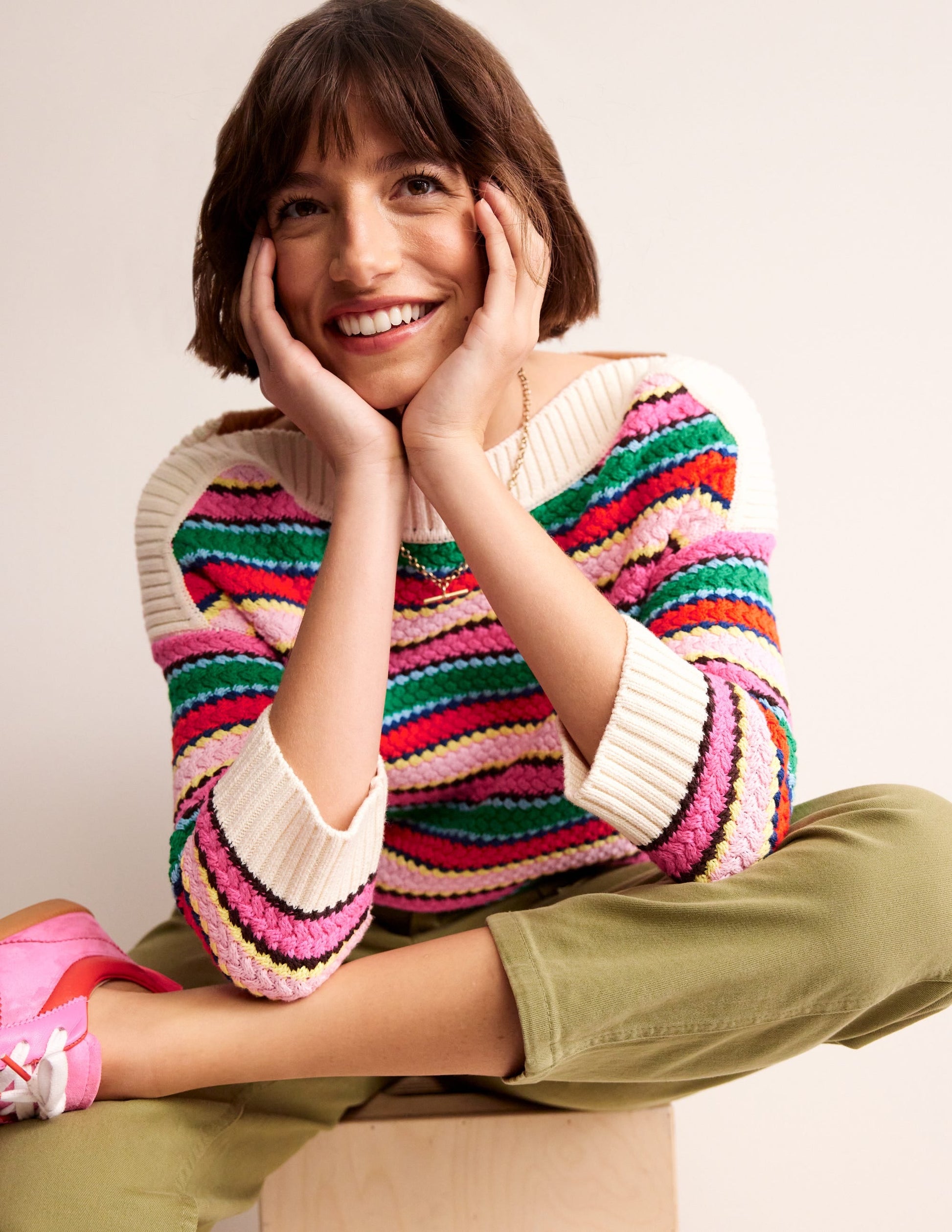 Textured Cotton Stripe Jumper-Multi Textured Stripe-1