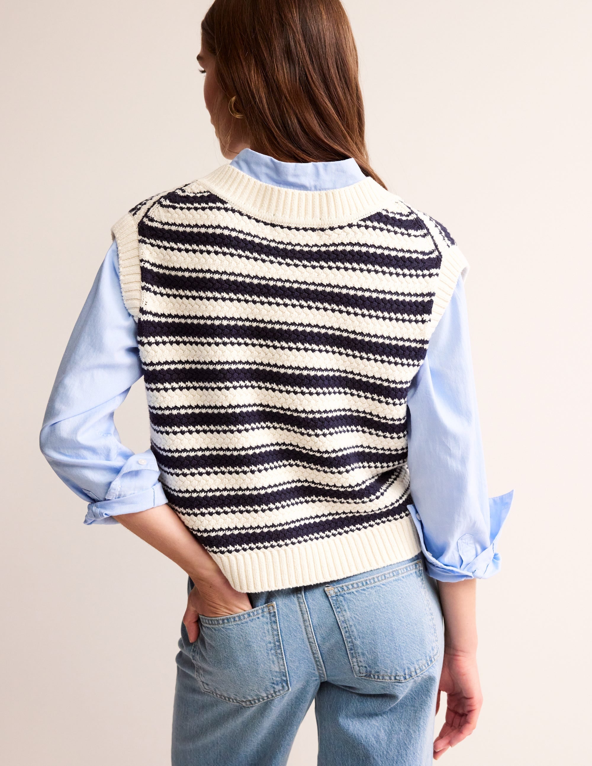 Textured Striped Cotton Tank-Navy, Ivory Textured Stripe - Image 3