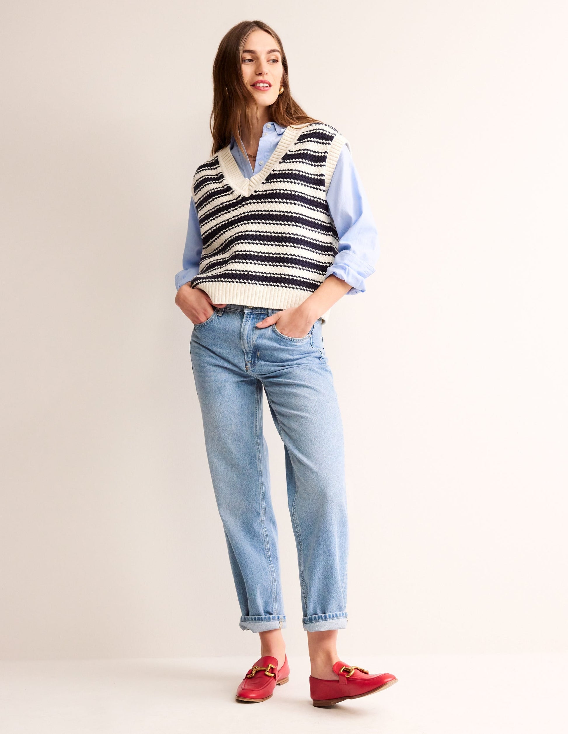 Textured Striped Cotton Tank-Navy, Ivory Textured Stripe-4