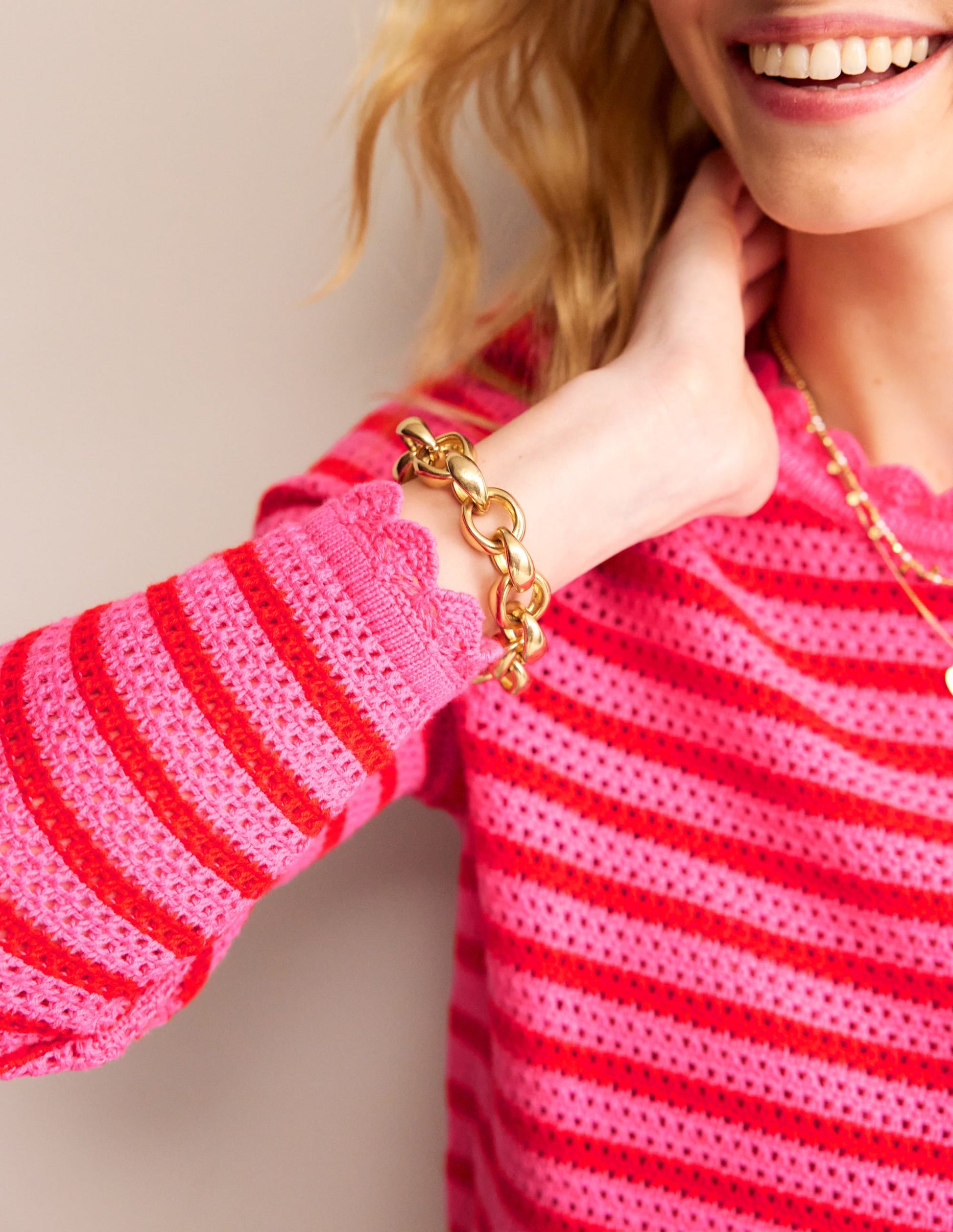 Textured Scallop Jumper-Party Pink/ Red-2