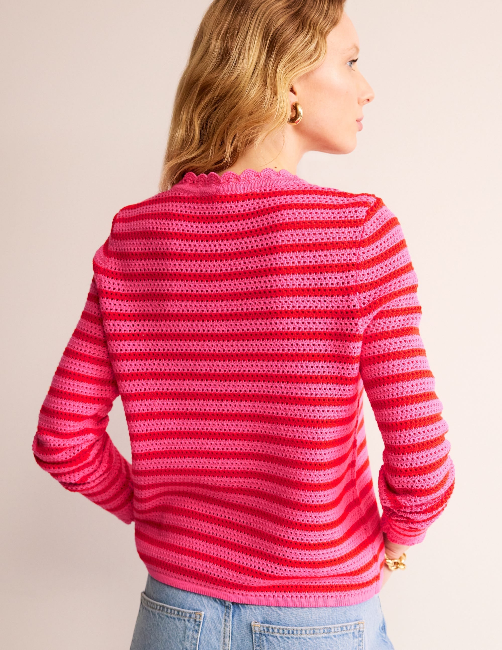 Textured Scallop Jumper-Party Pink/ Red - Image 3