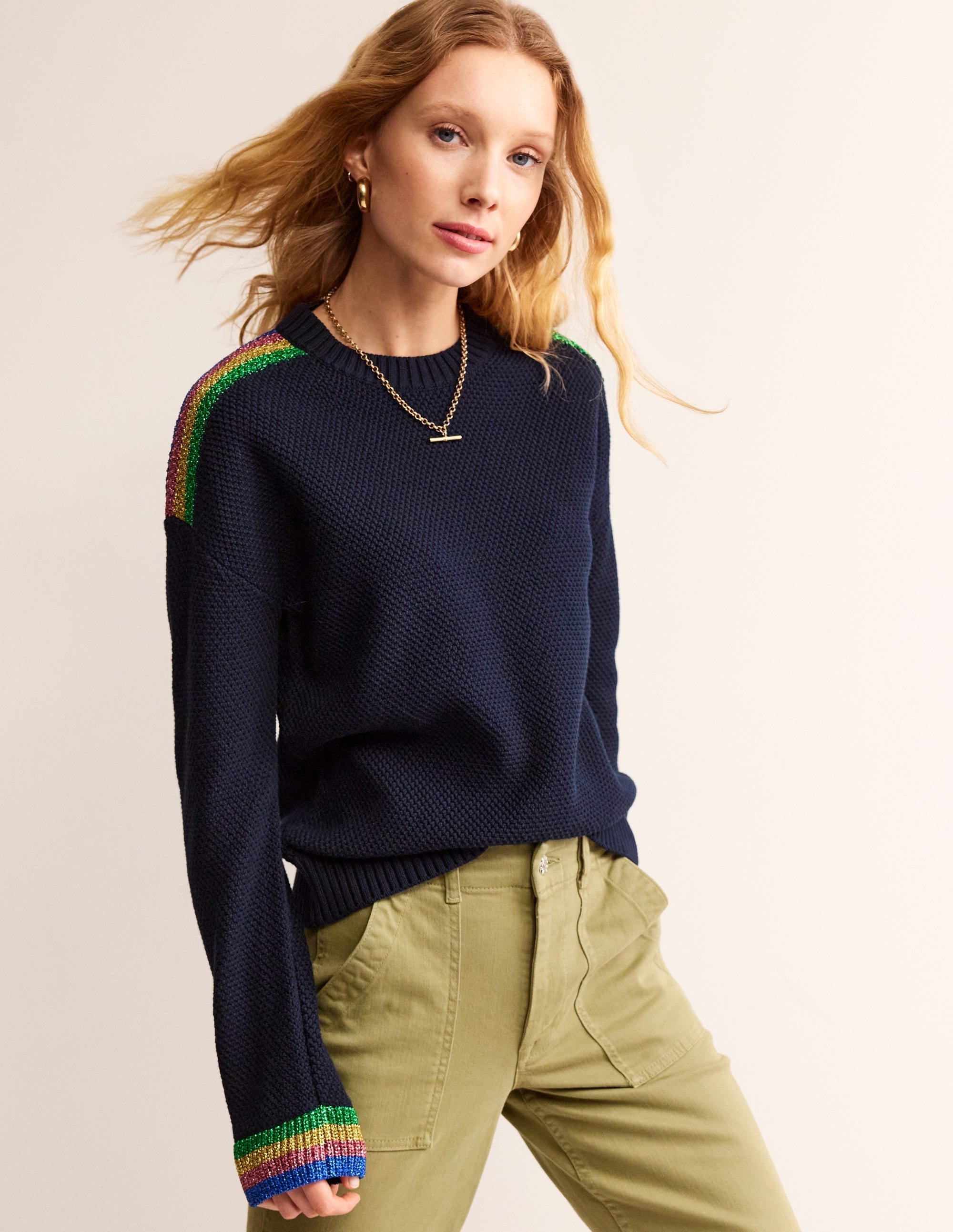 Metallic Stripe Jumper-Navy - Image 1