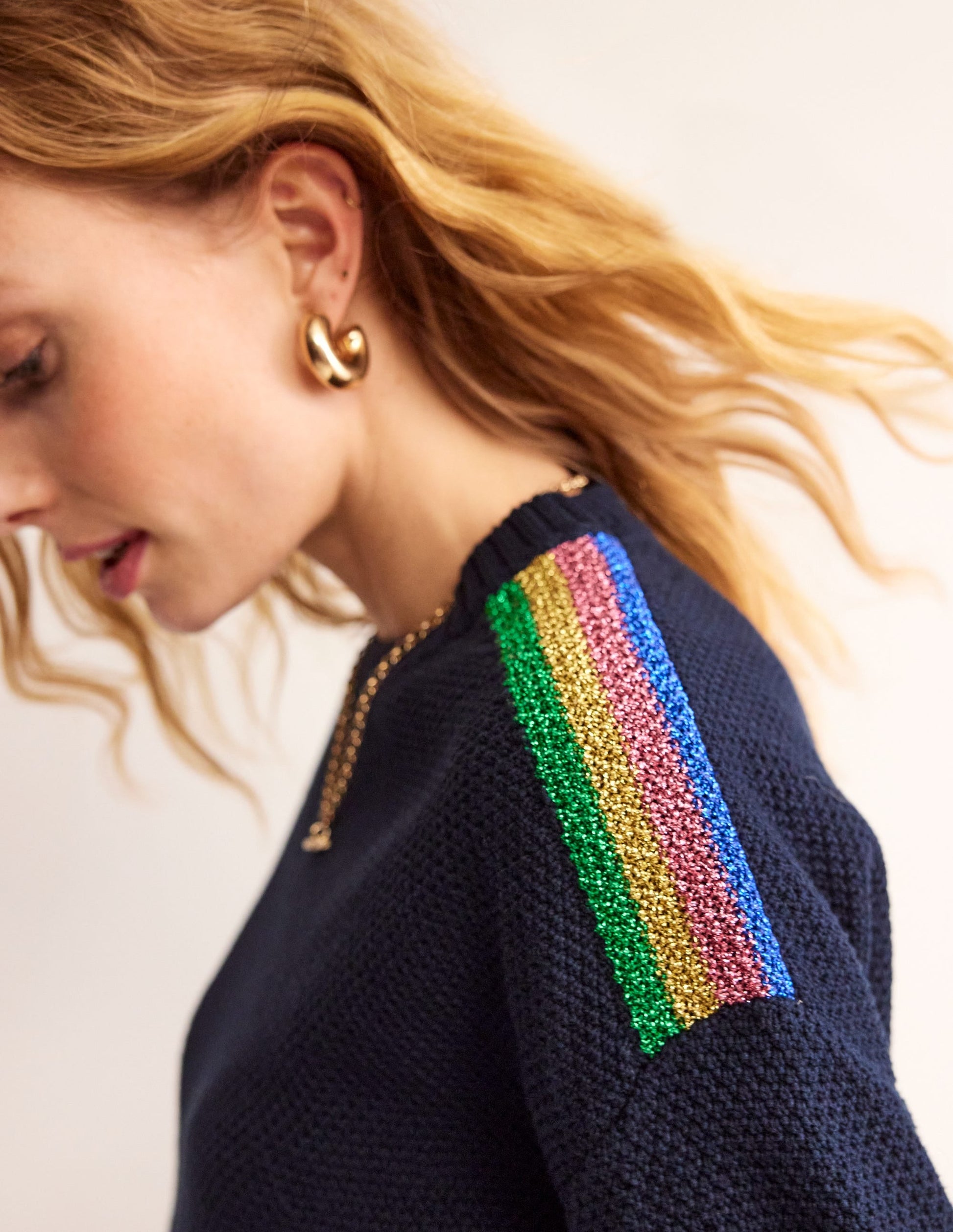 Metallic Stripe Jumper-Navy-2