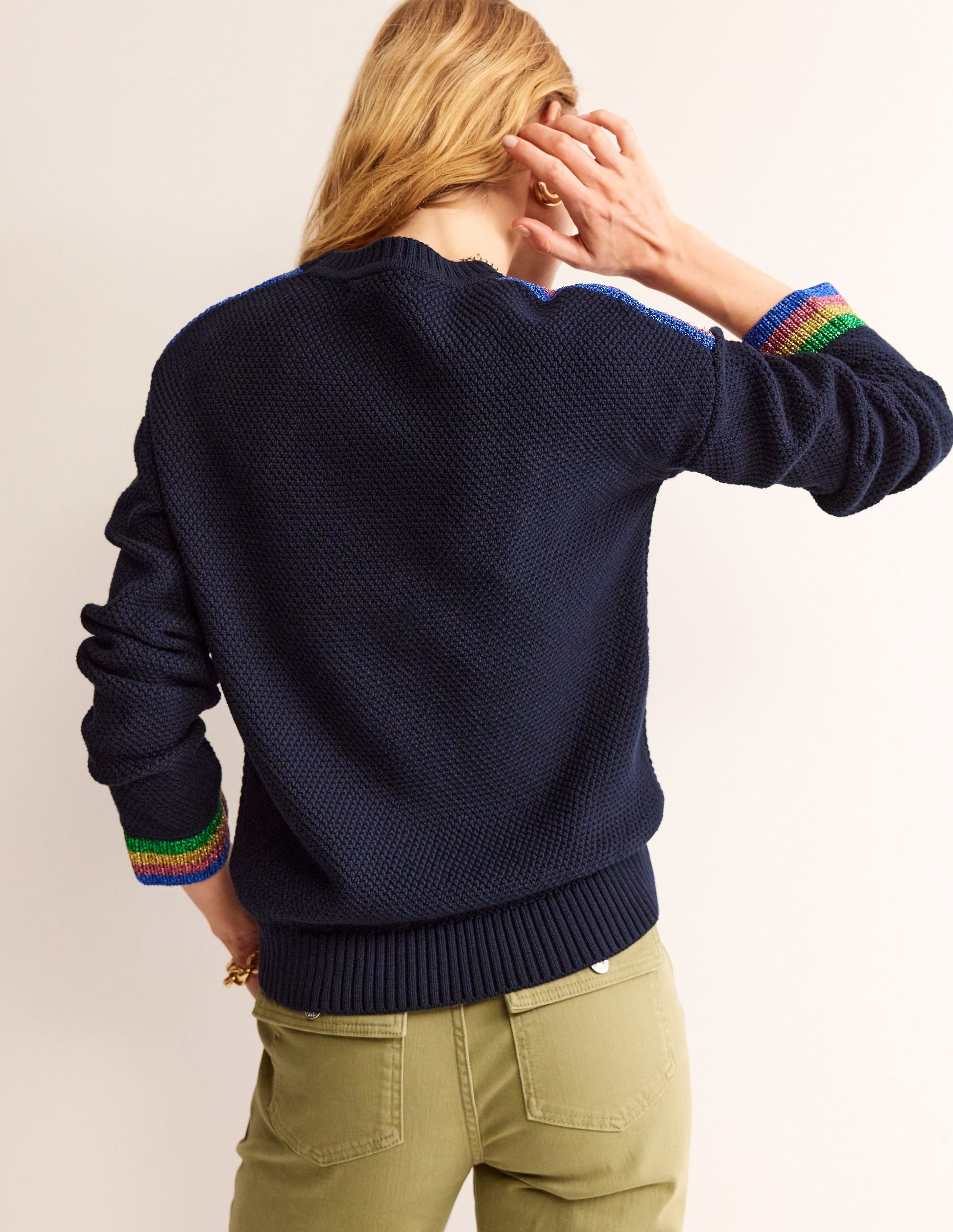 Metallic Stripe Jumper-Navy-3