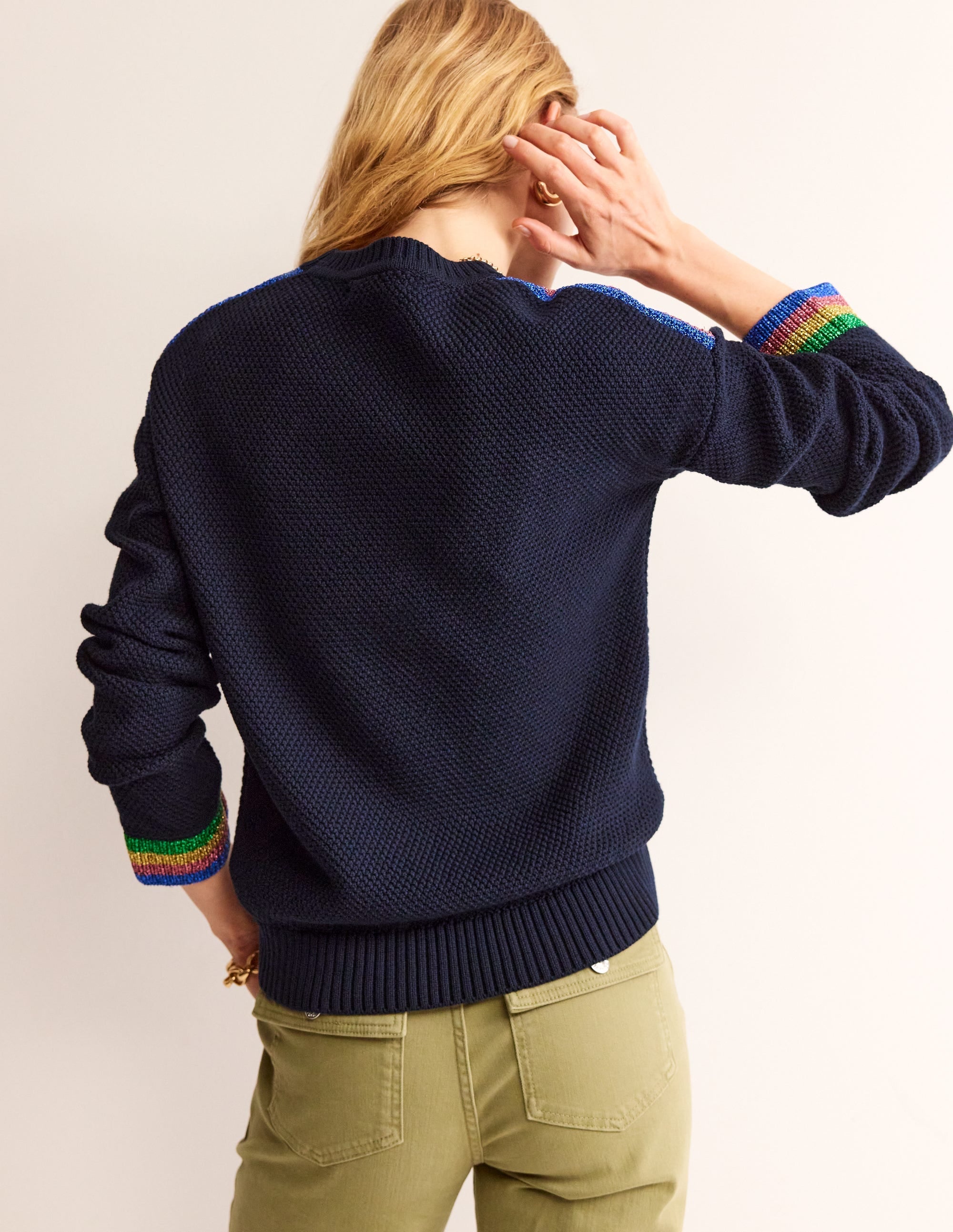 Metallic Stripe Jumper-Navy - Image 3