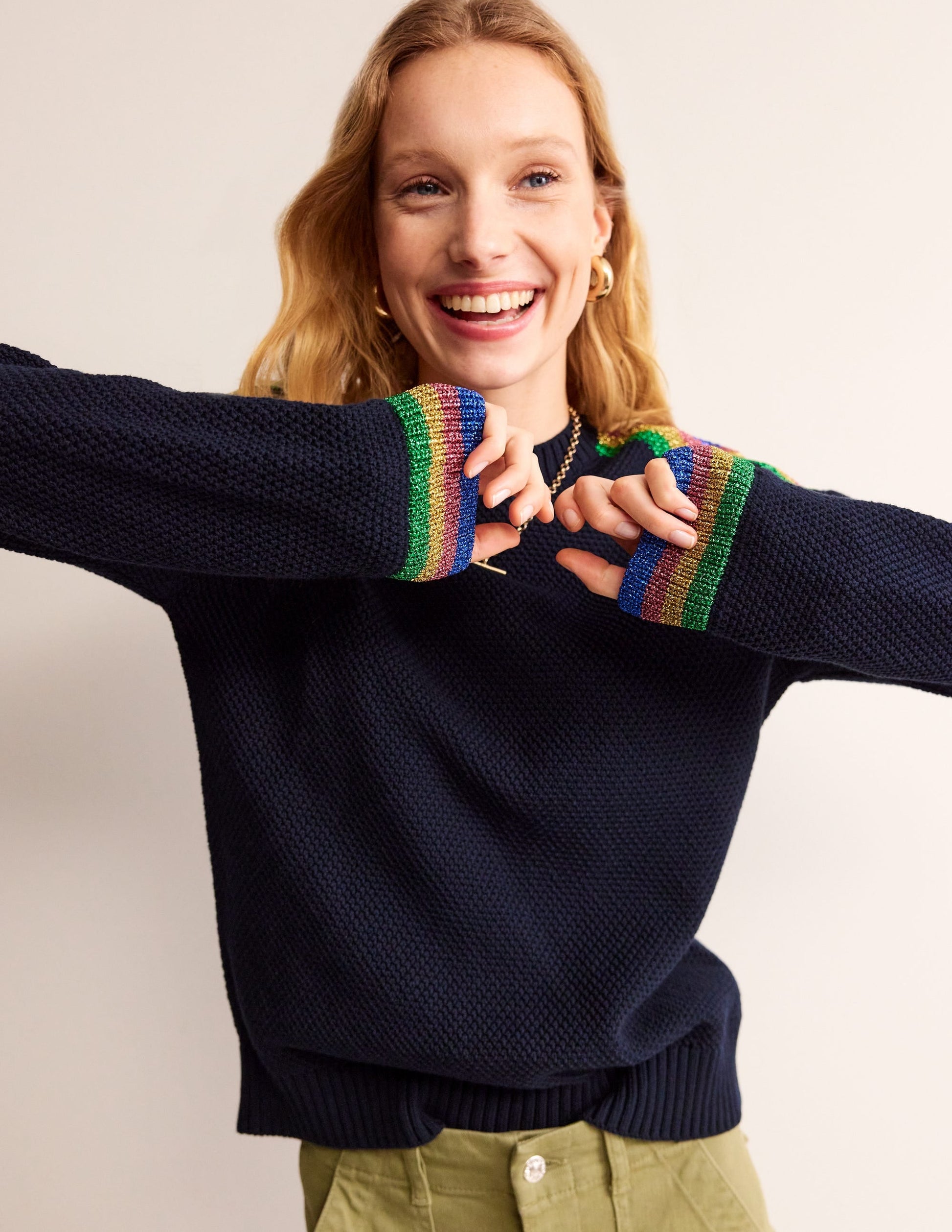 Metallic Stripe Jumper-Navy-4