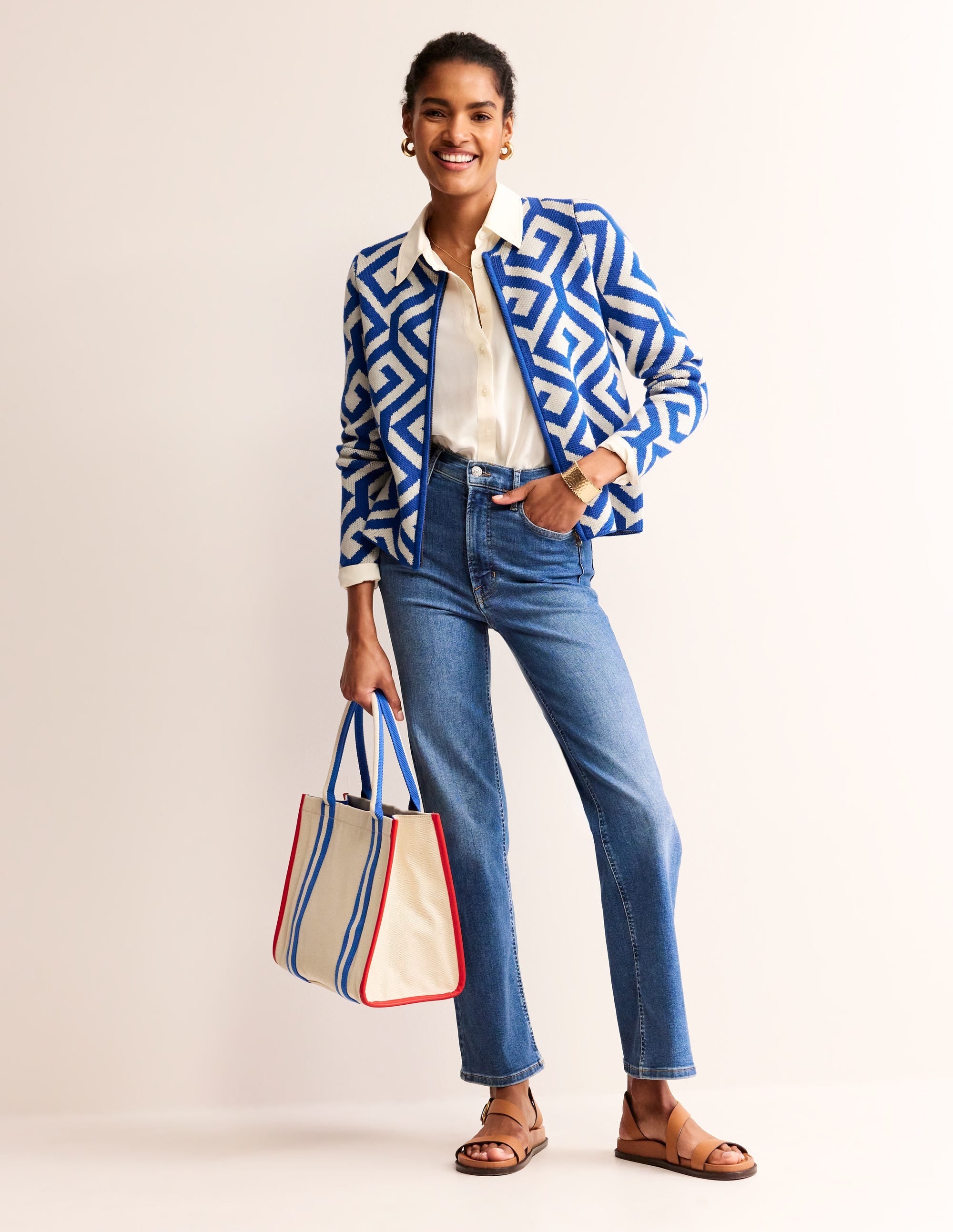 Jacquard Zip Up Cardigan-Mariner Blue, Maze - Image 4