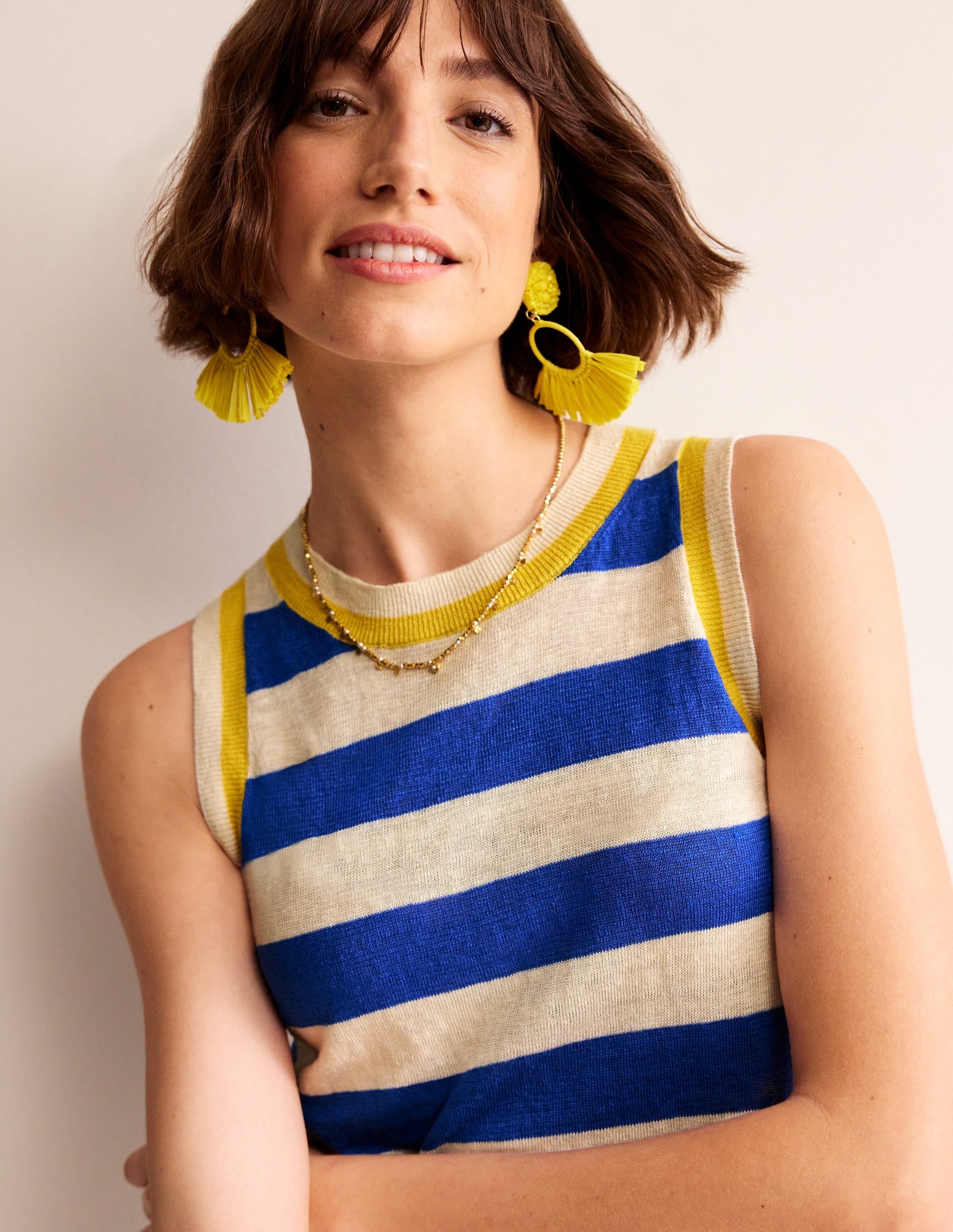 Maggie Linen Tank-Mariner Blue/ Warm Ivory-2