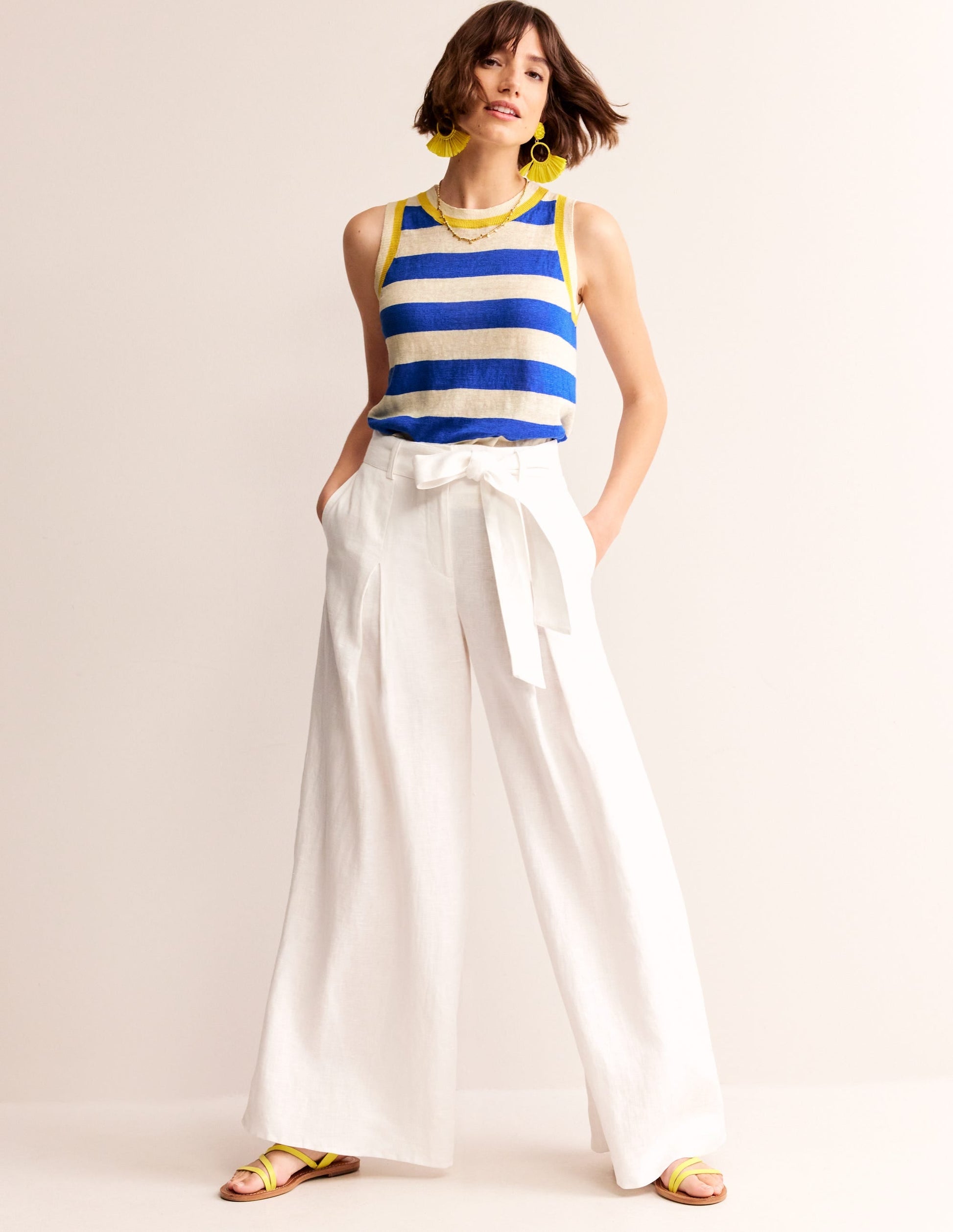 Maggie Linen Tank-Mariner Blue/ Warm Ivory-4