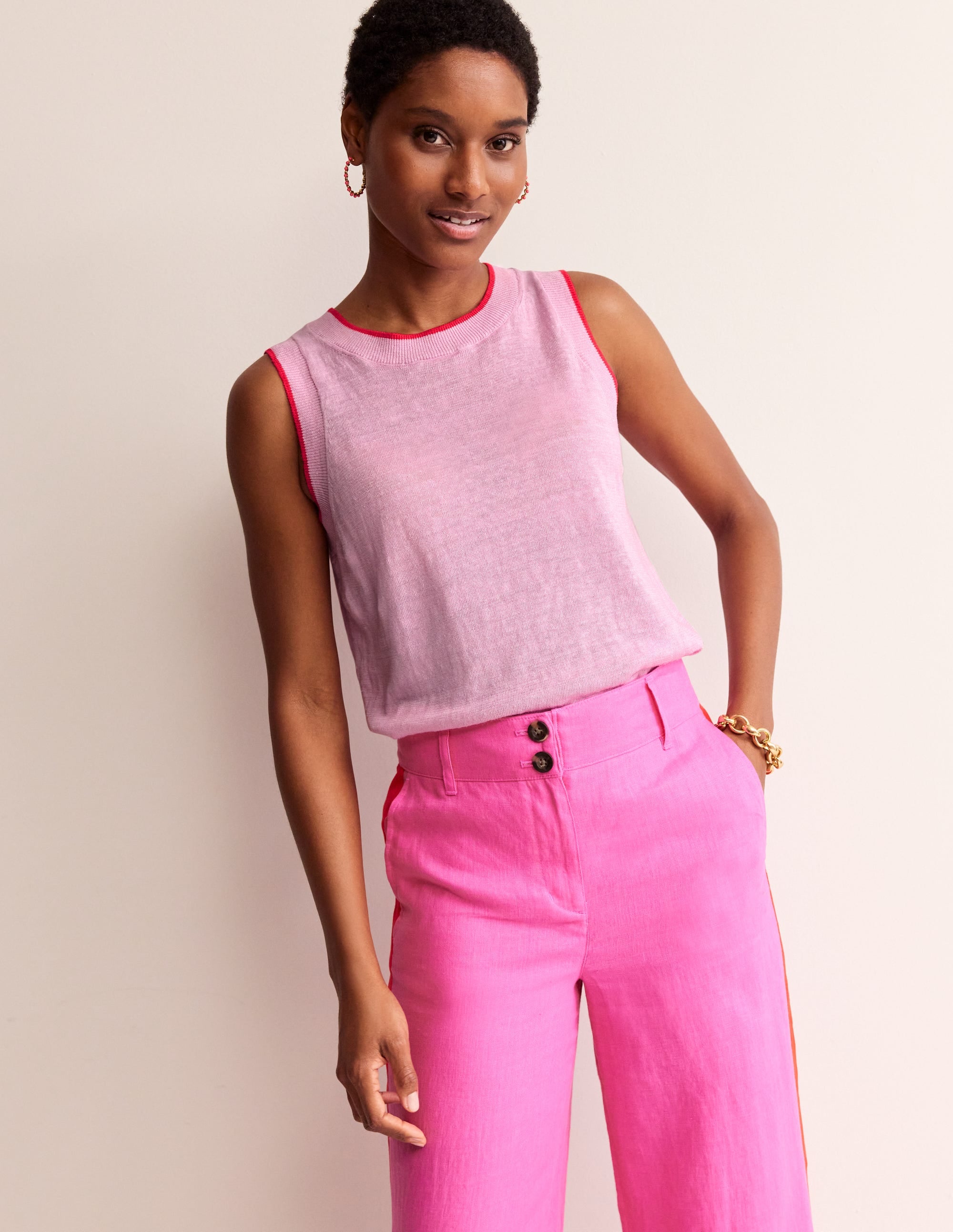 Maggie Linen Tank-Soft Peony Pink - Image 4