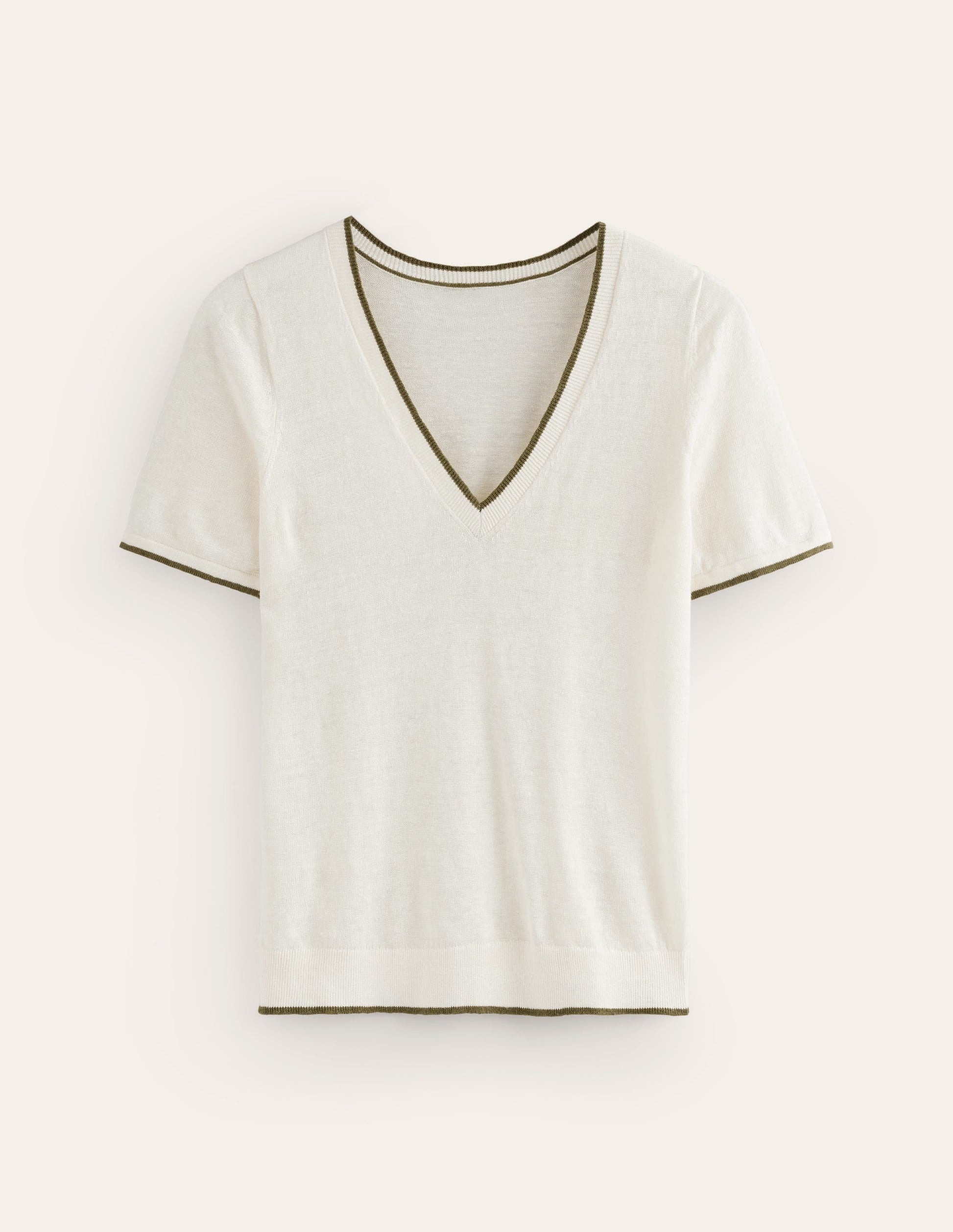 Maggie V-Neck Linen T-Shirt-Warm Ivory-5