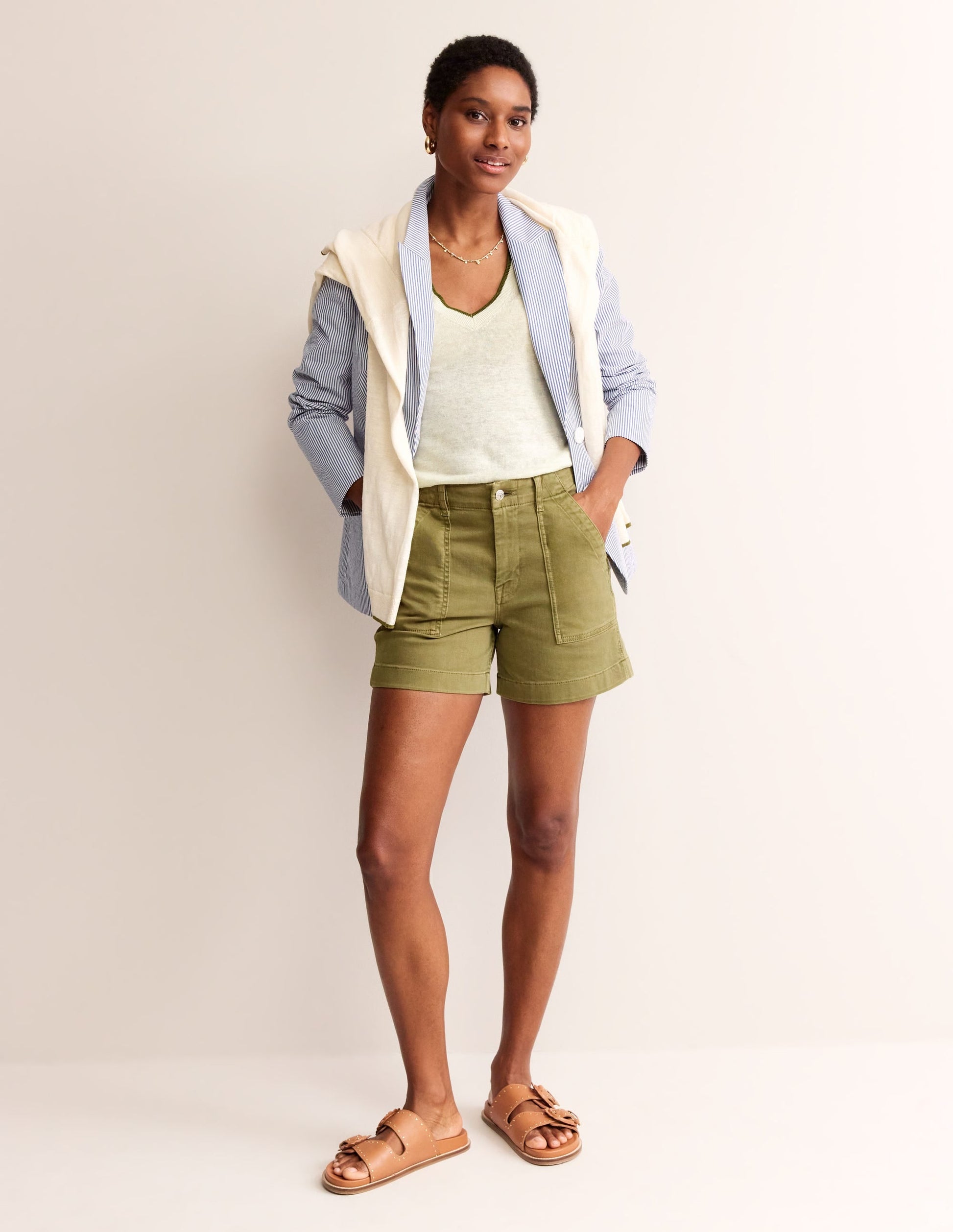Maggie V-Neck Linen T-Shirt-Warm Ivory-4