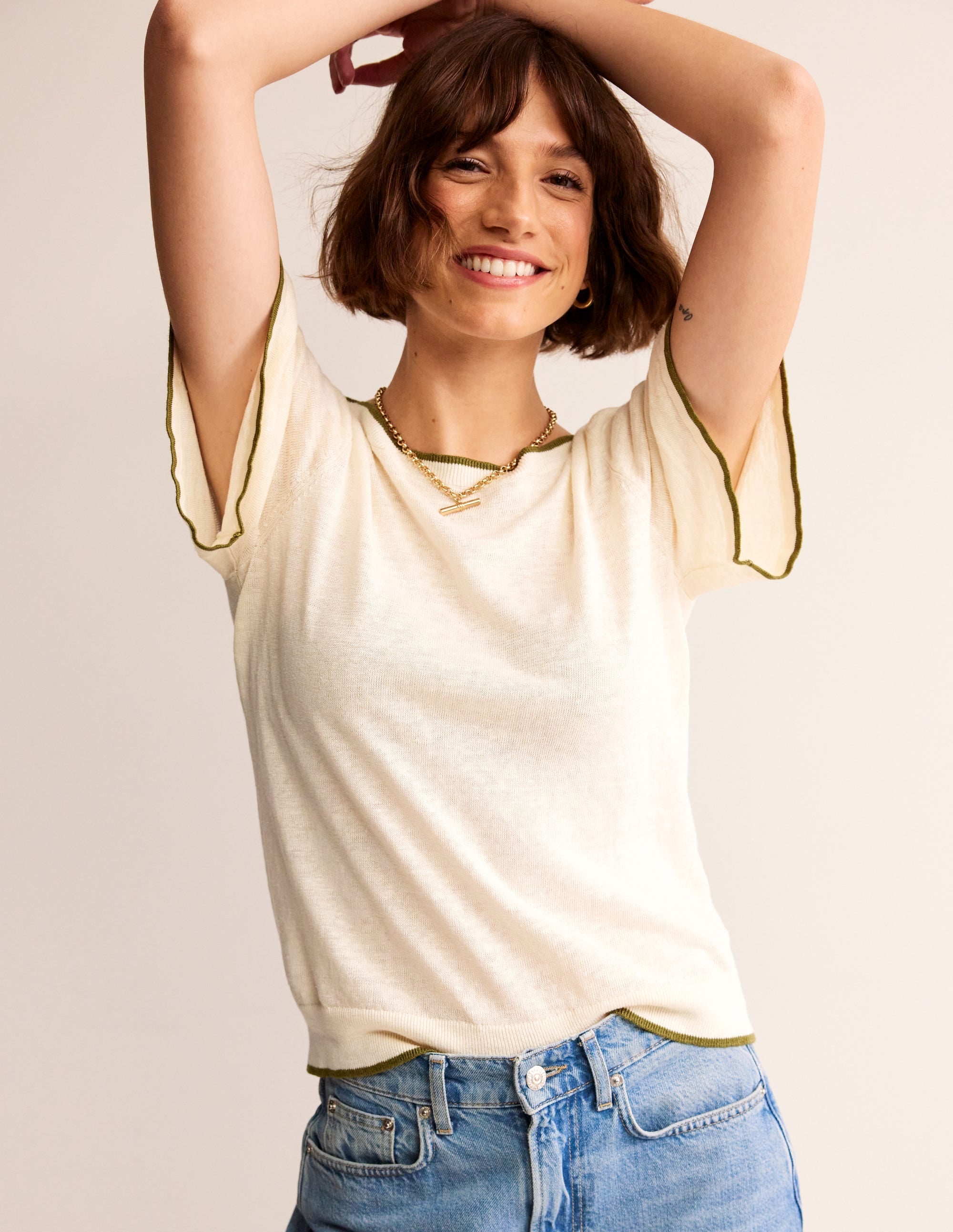 Maggie Boat Neck Linen T-Shirt-Warm Ivory - Image 1