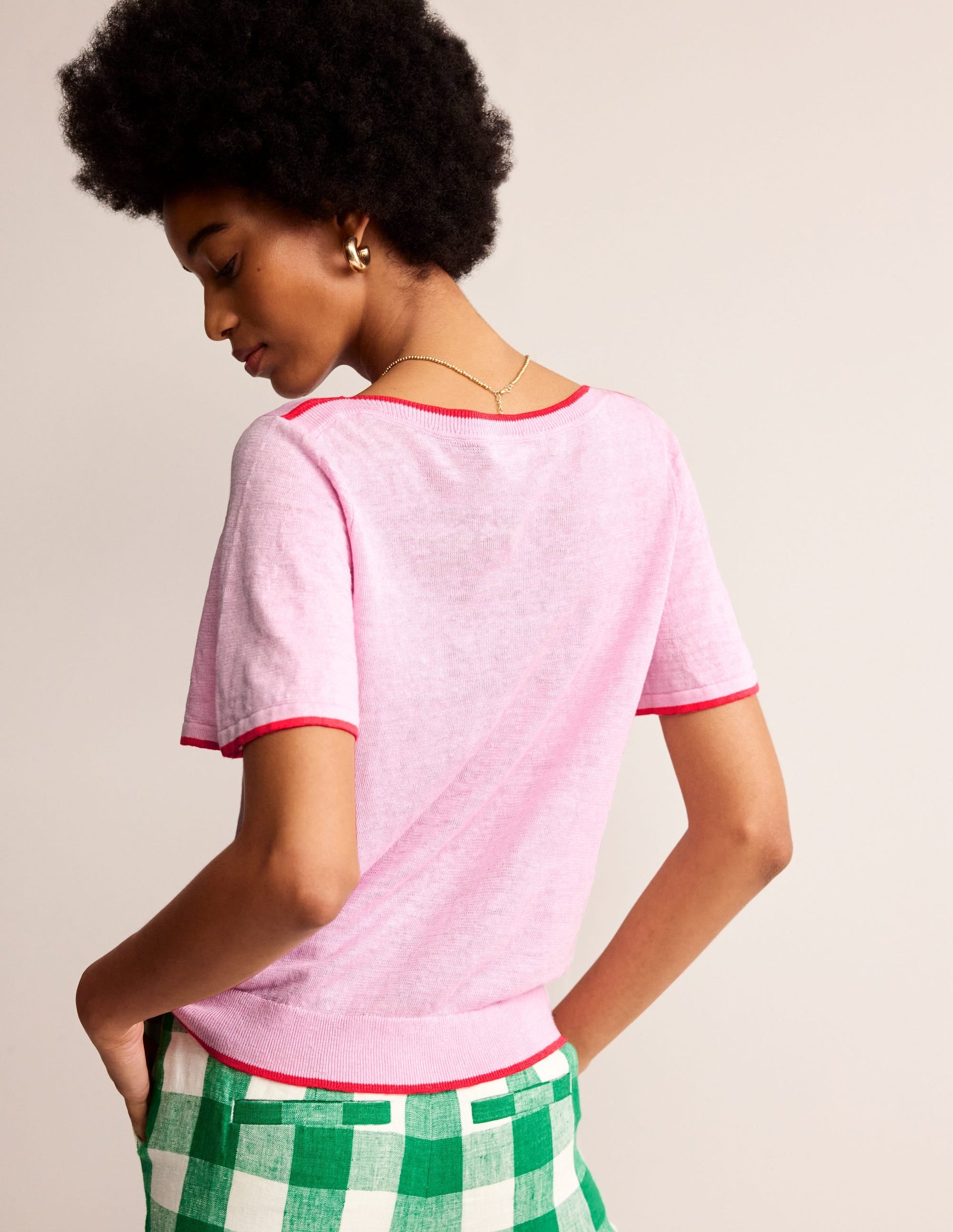 Maggie Boat Neck Linen T-Shirt-Soft Peony Pink-3