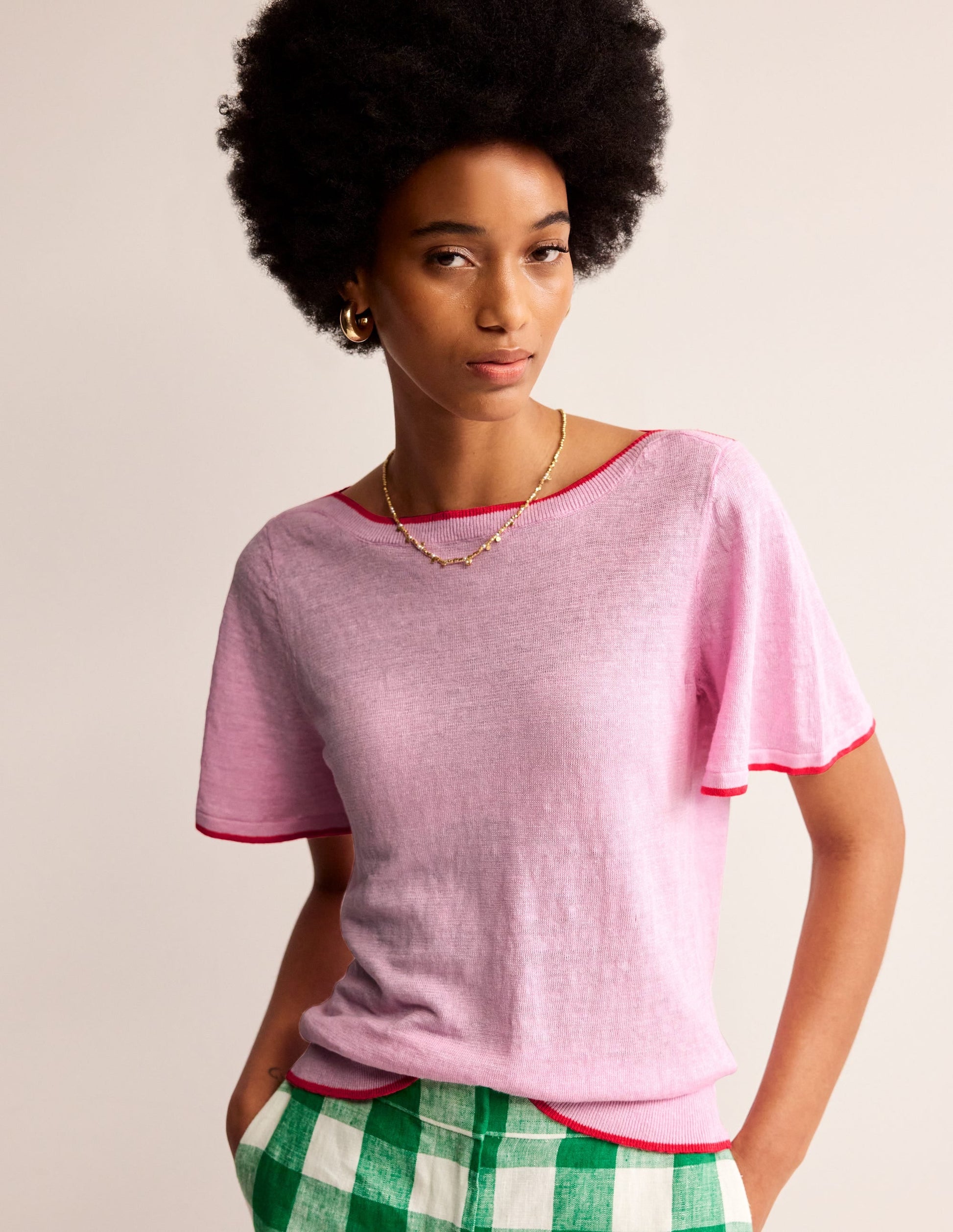 Maggie Boat Neck Linen T-Shirt-Soft Peony Pink-4