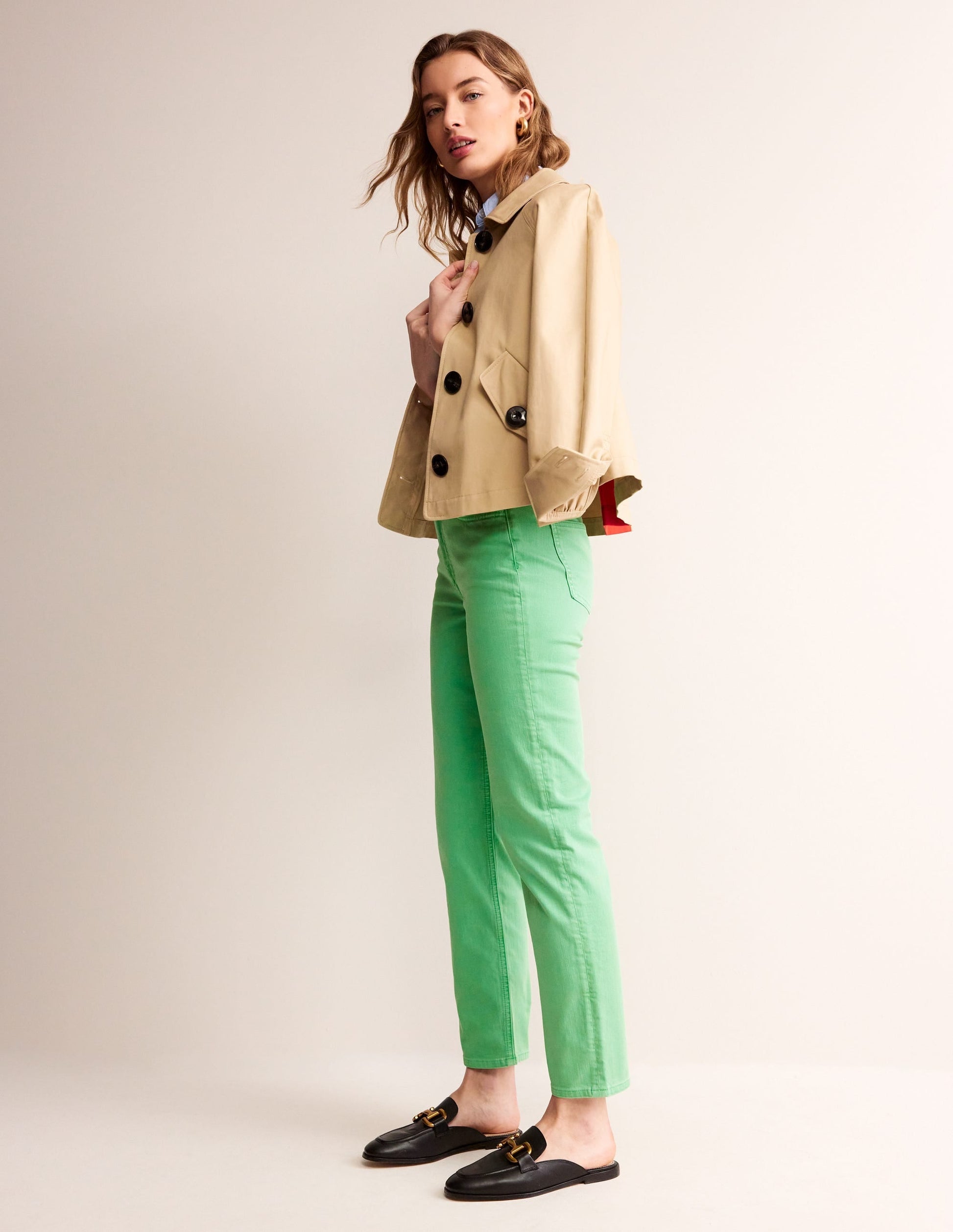 Mid Rise Slim Leg Jeans-Ming Green-1