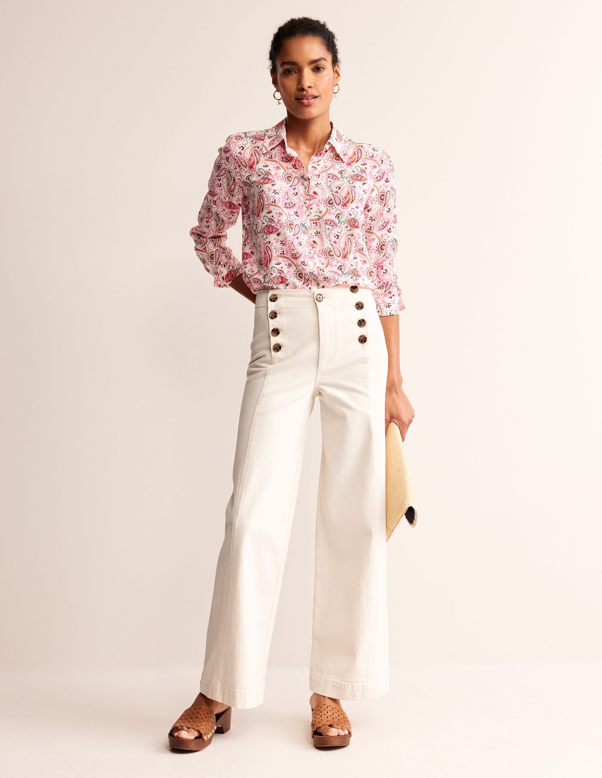 Sailor Wide Leg Trousers-Ecru - Image 1