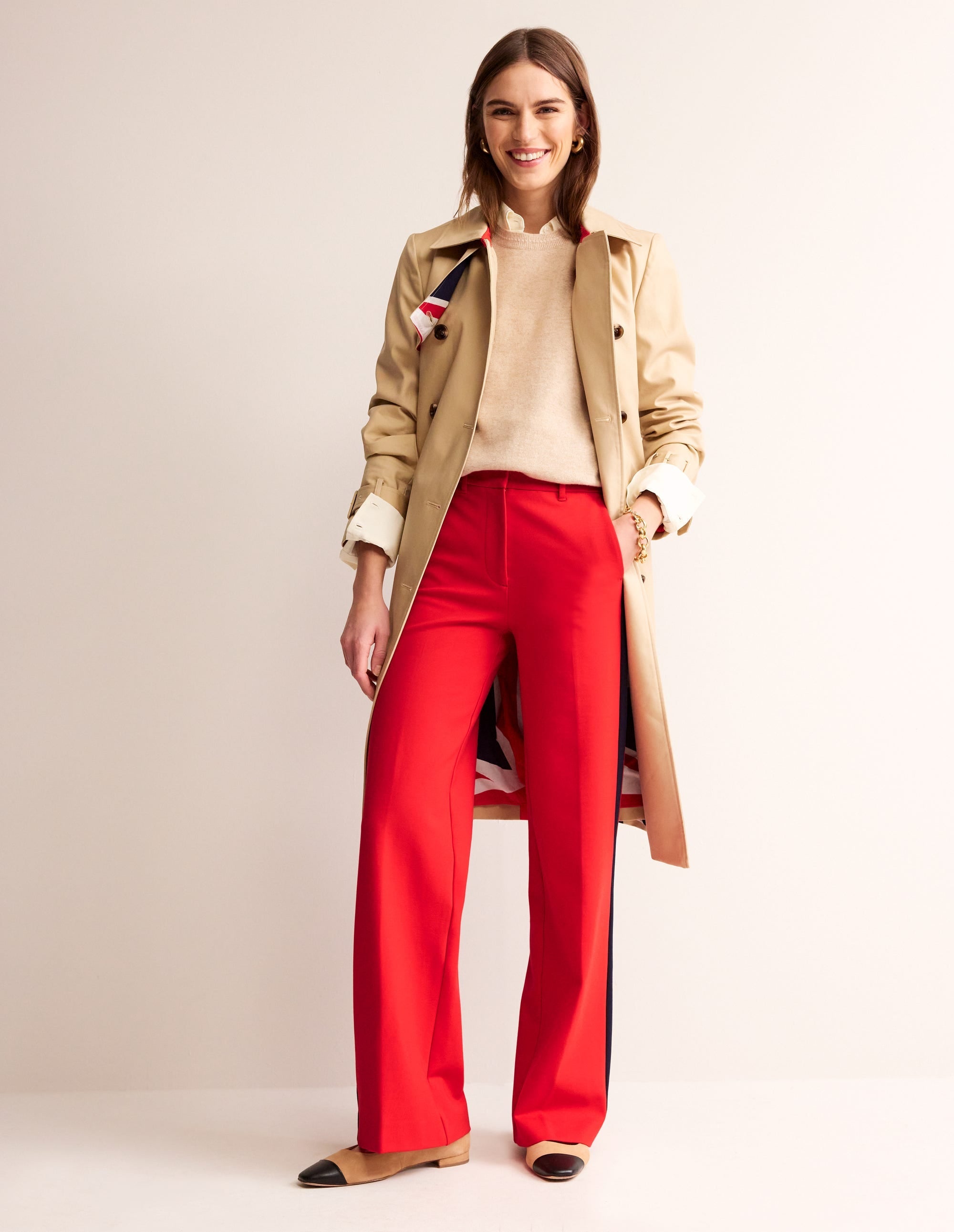 Westbourne Ponte Trousers-Red with Navy Side Stripe - Image 1