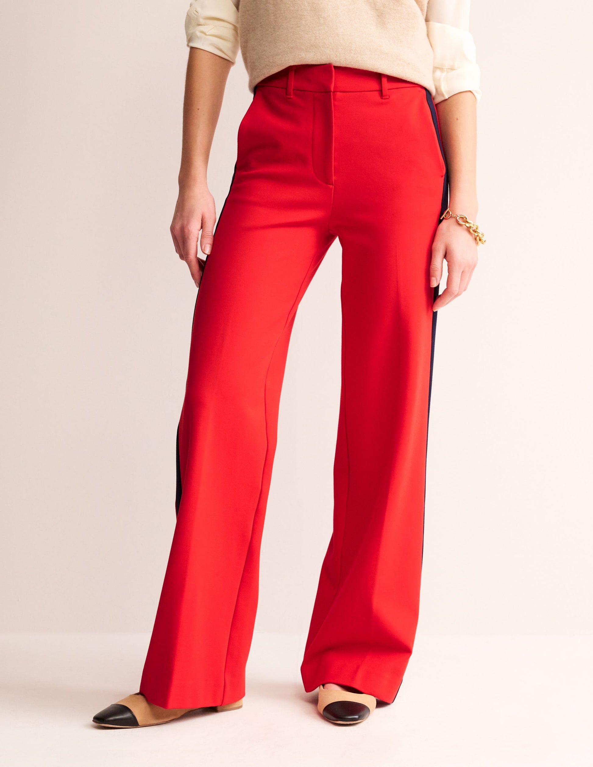 Westbourne Ponte Trousers-Red with Navy Side Stripe-4