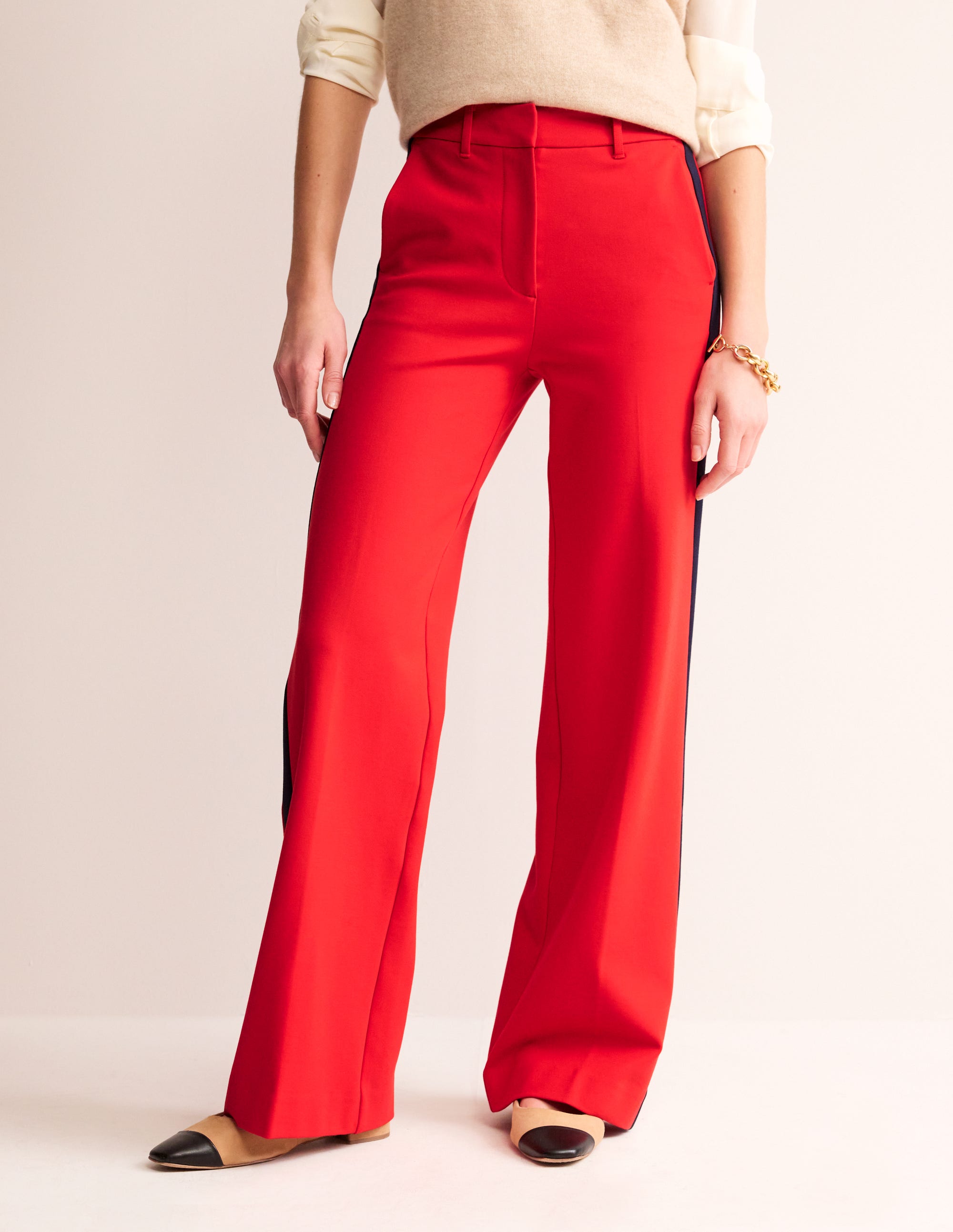 Westbourne Ponte Trousers-Red with Navy Side Stripe - Image 4