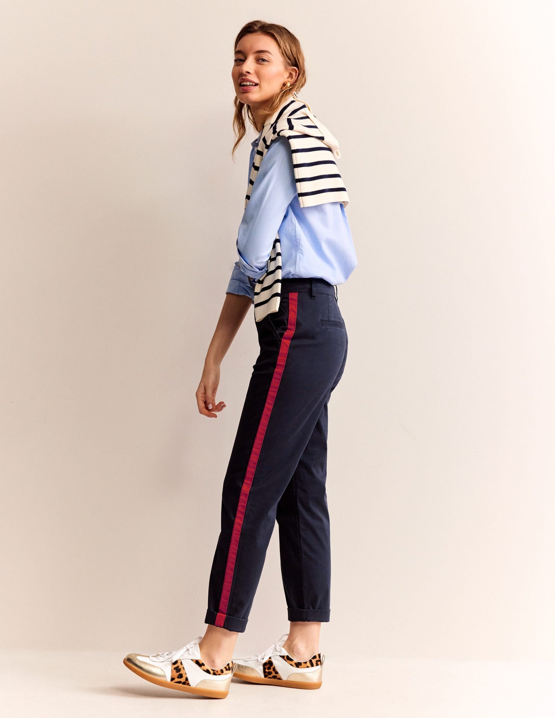 Barnsbury Chino Trousers-Navy Side Stripe-1