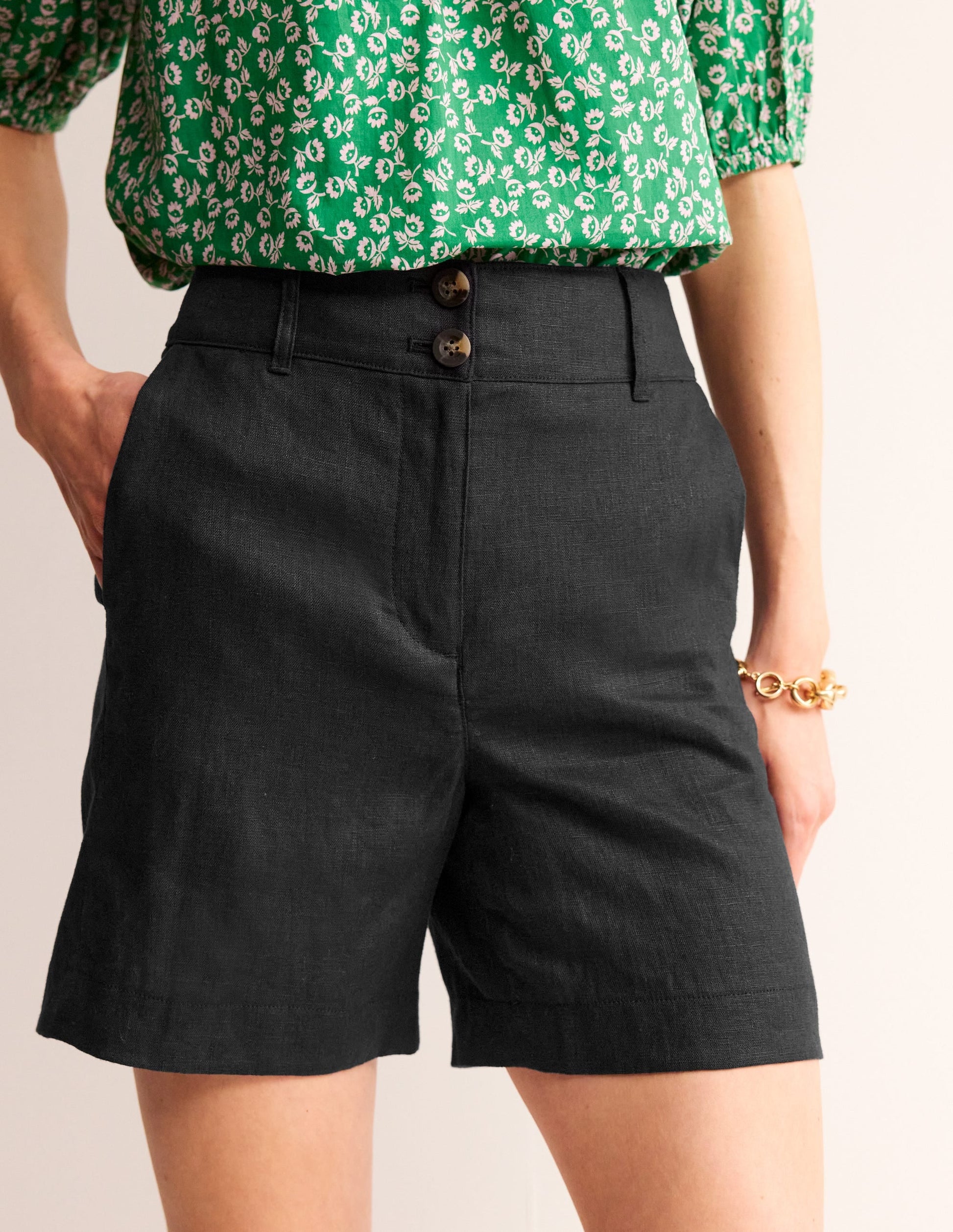 Westbourne Linen Shorts-Black-4