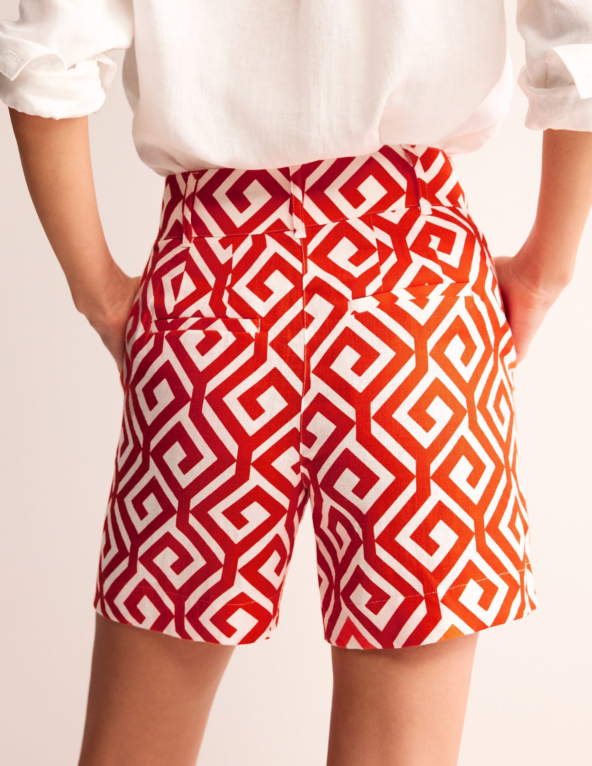 Westbourne Linen Shorts-Flame Scarlet, Maze-3