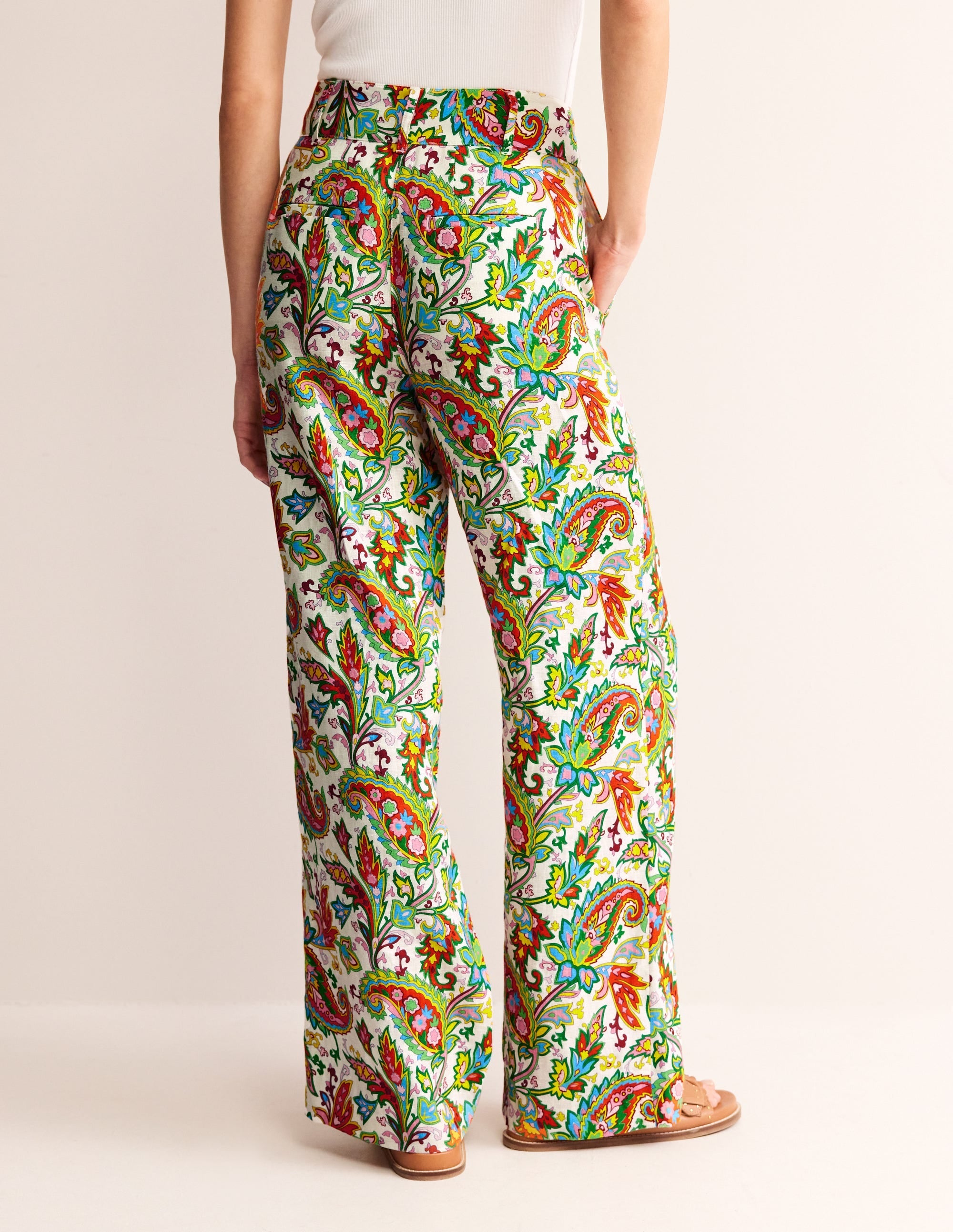 Westbourne Linen Trousers-Ivory, Paisley Azure - Image 3