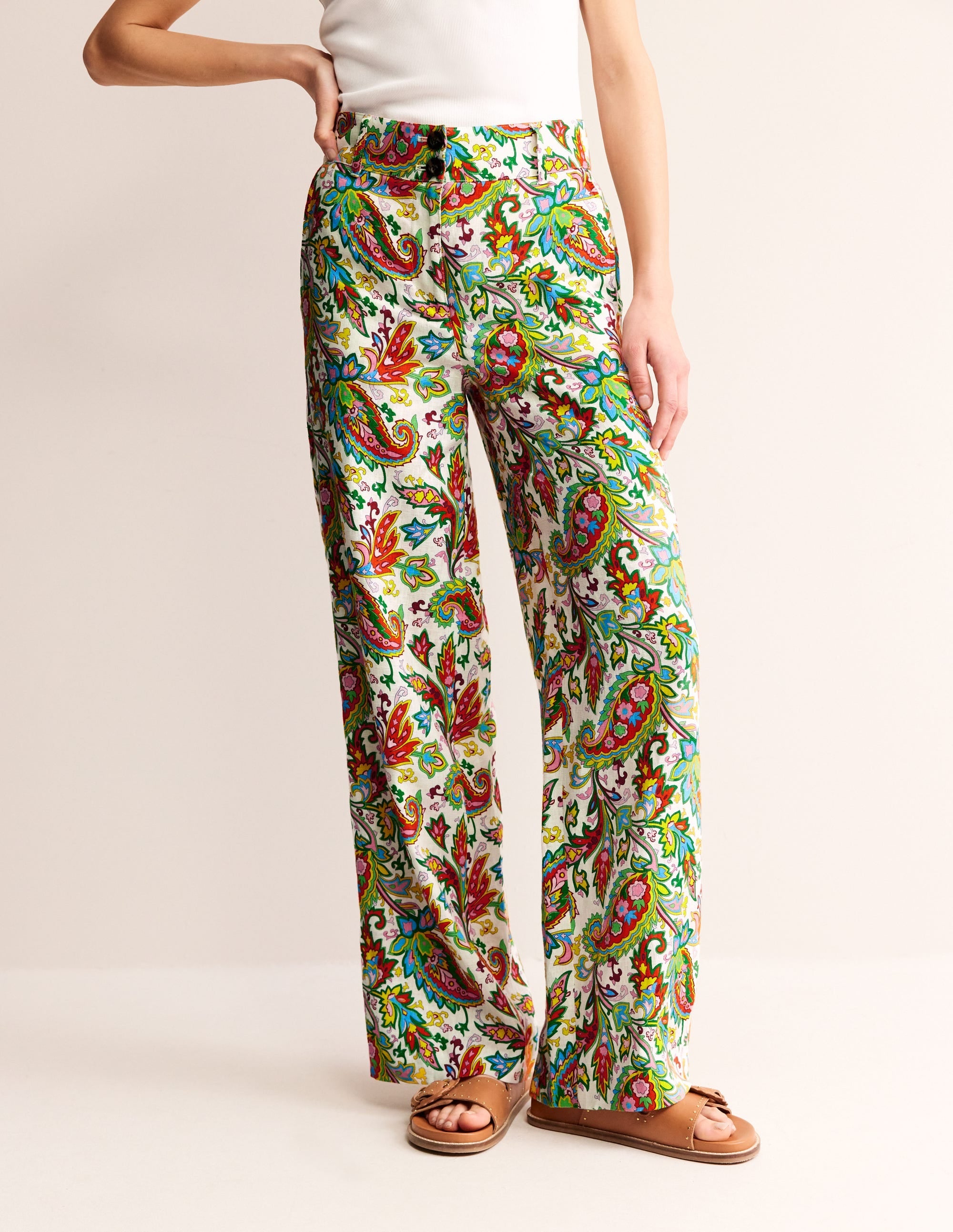 Westbourne Linen Trousers-Ivory, Paisley Azure - Image 4