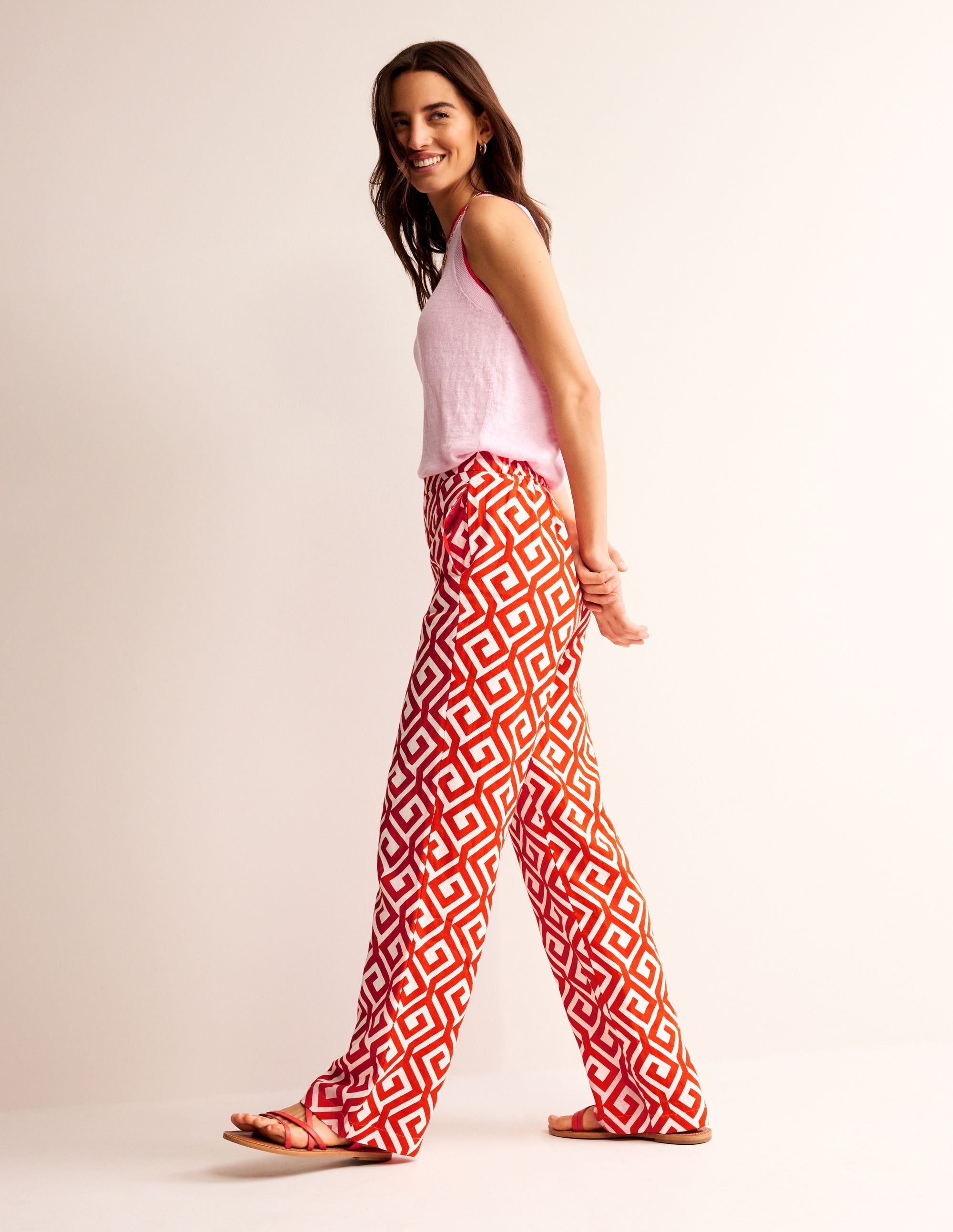 Hampstead Linen Trousers-Flame Scarlet, Maze - Image 1