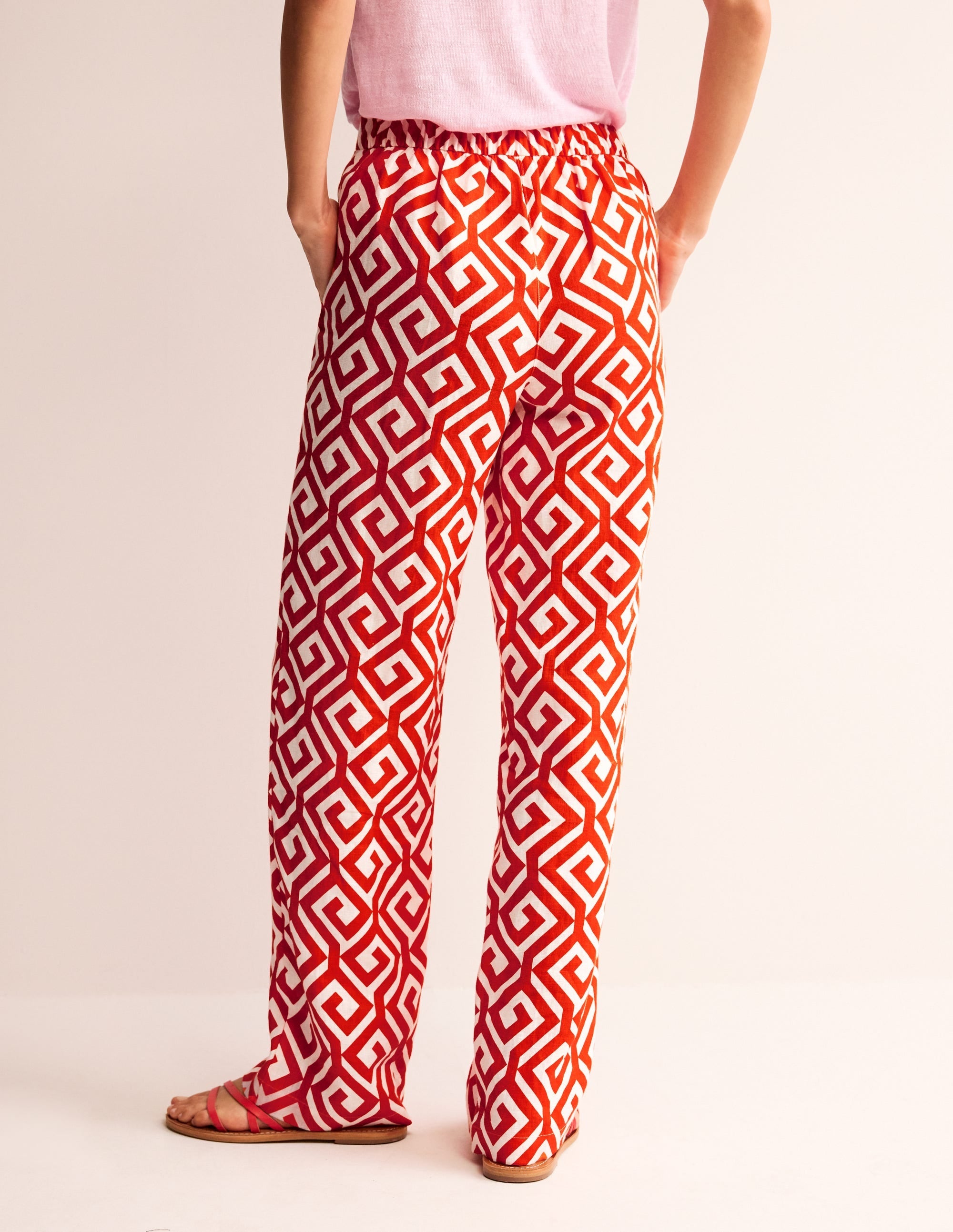 Hampstead Linen Trousers-Flame Scarlet, Maze - Image 3