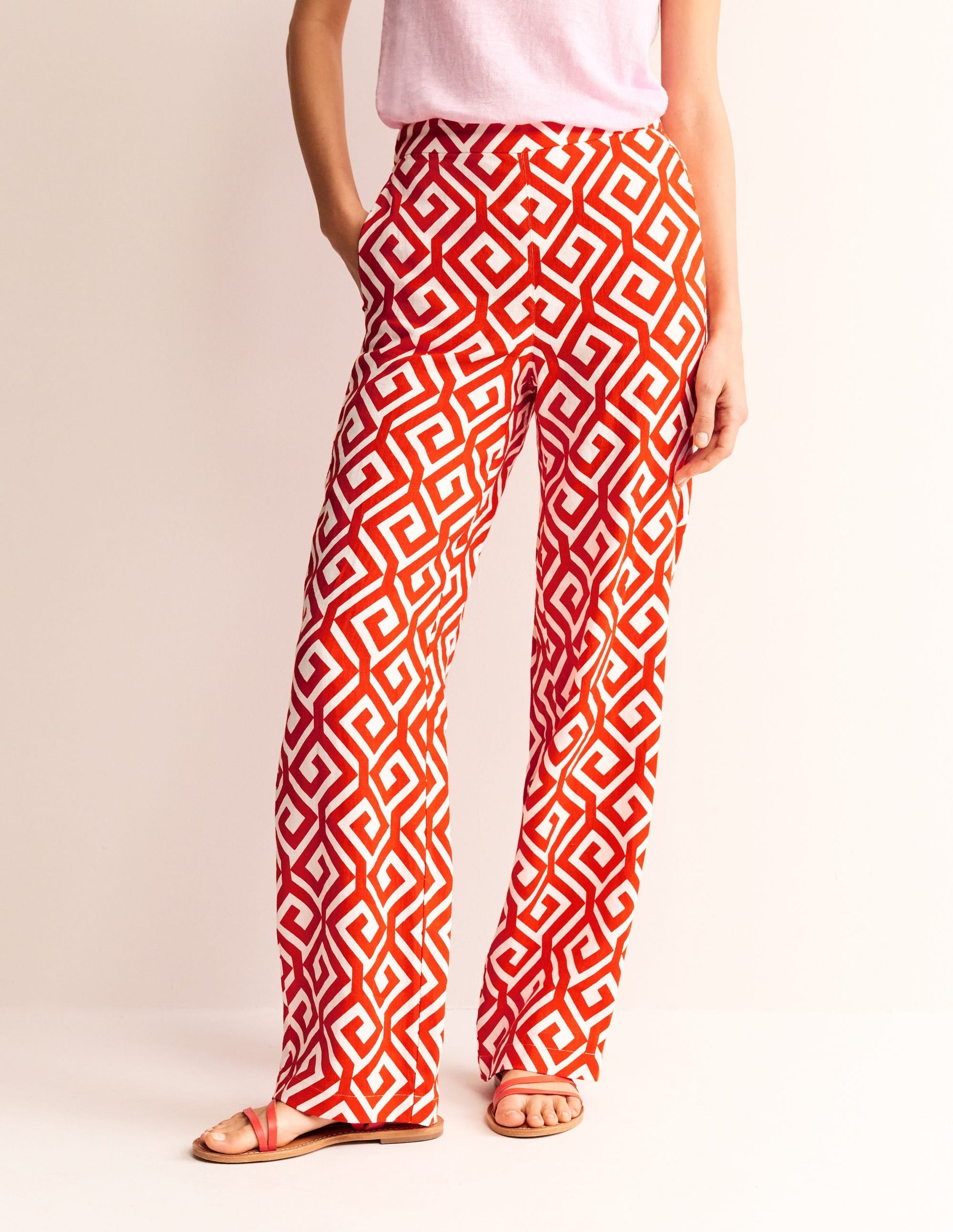 Hampstead Linen Trousers-Flame Scarlet, Maze-4