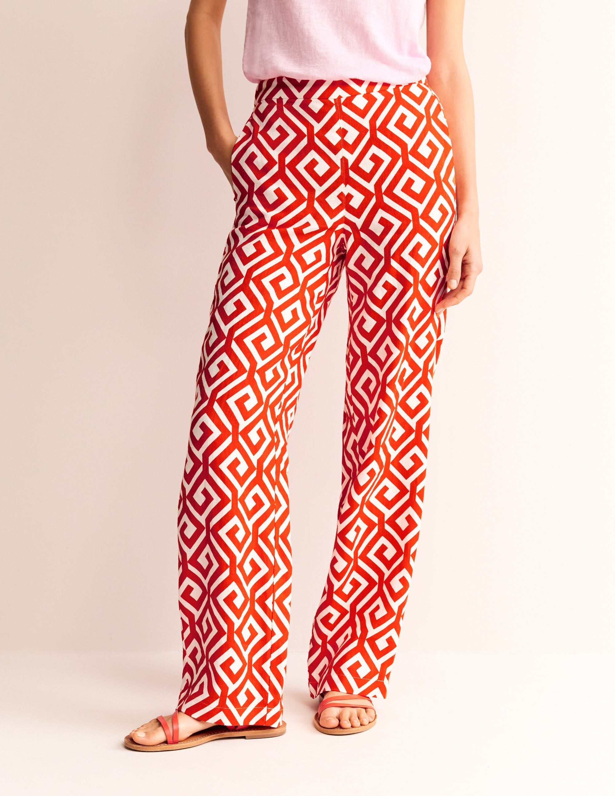 Hampstead Linen Trousers-Flame Scarlet, Maze - Image 4