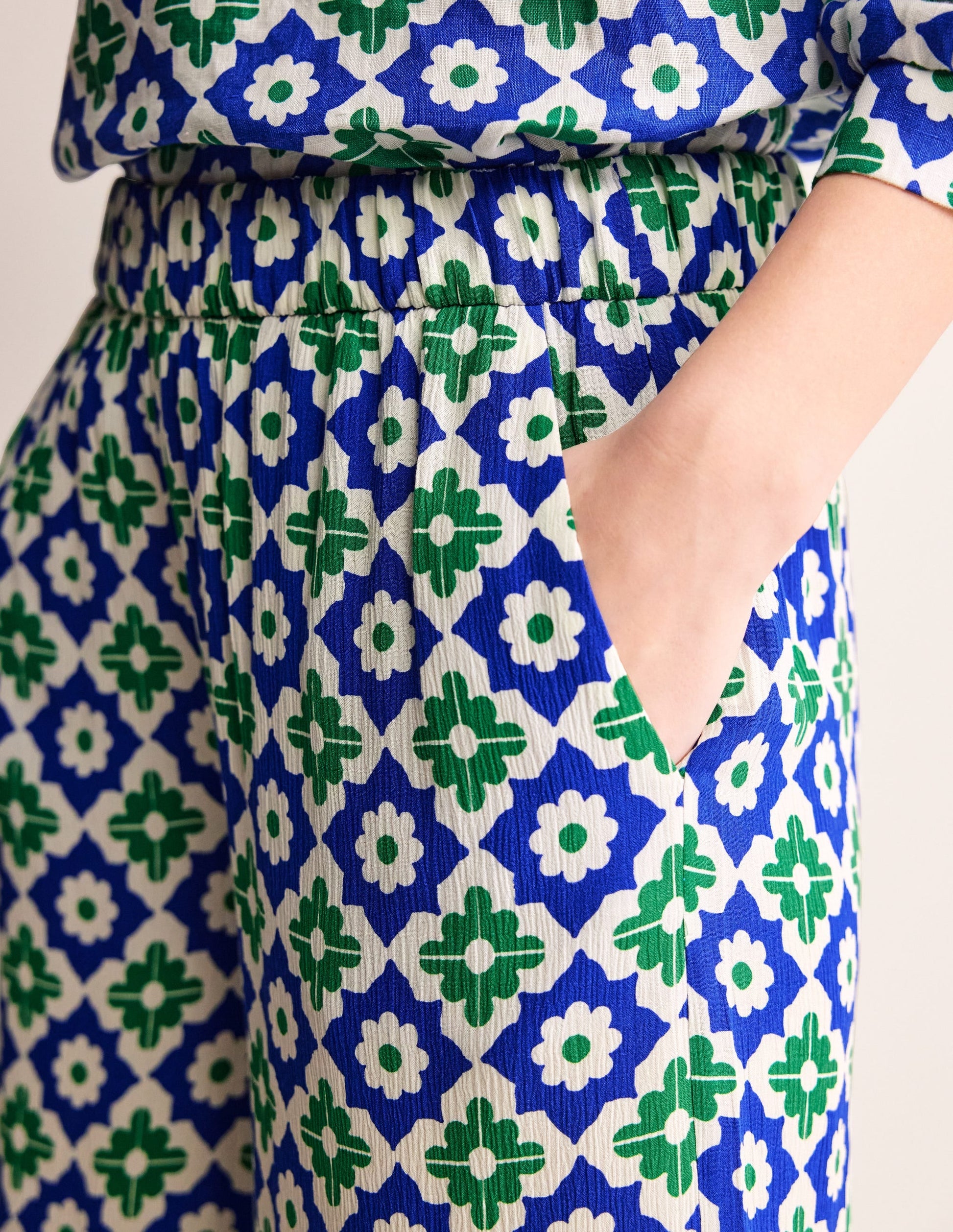 Crinkle Wide Trousers-Green Tambourine, Geometric-3