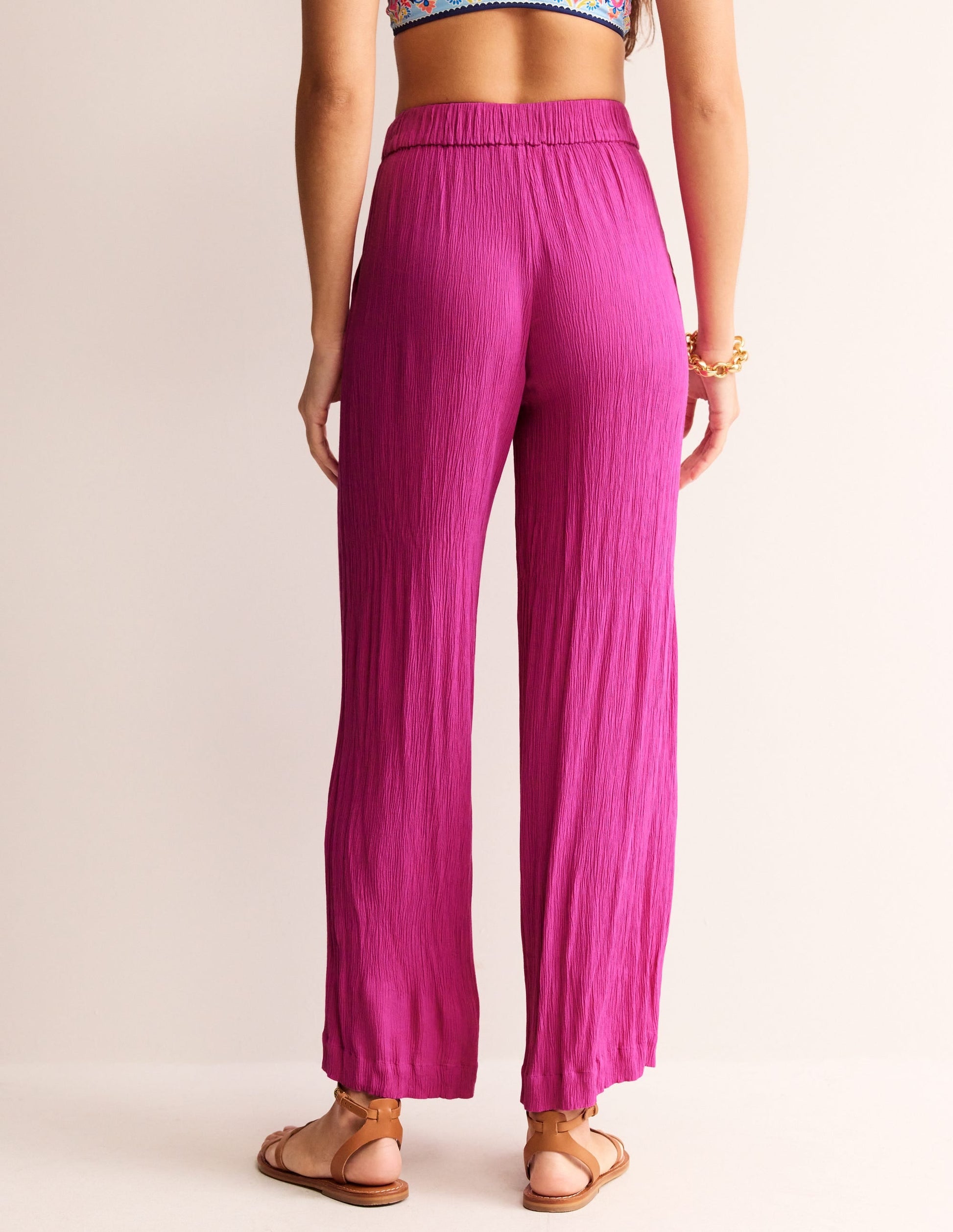 Crinkle Wide Trousers-Phlox Pink-3