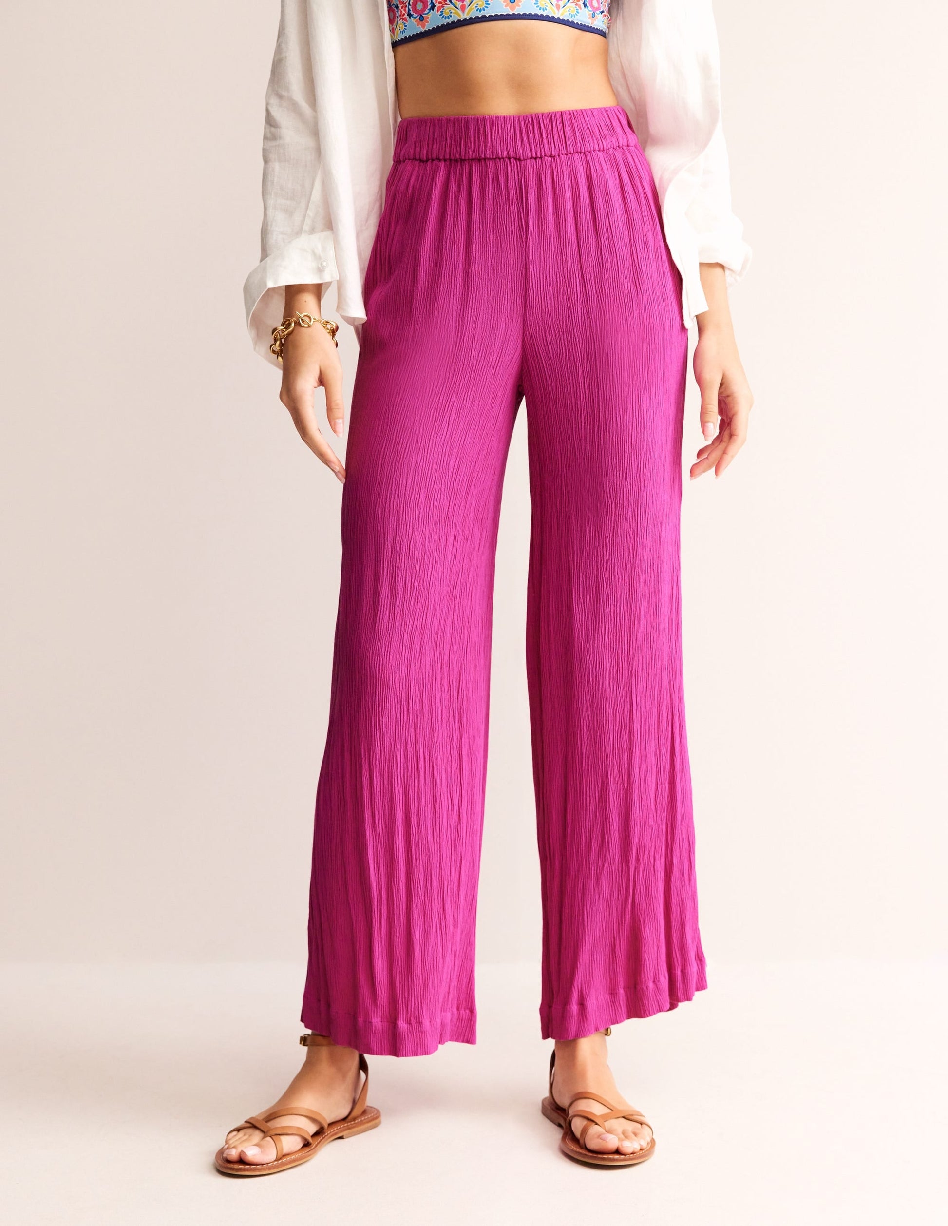 Crinkle Wide Trousers-Phlox Pink-4