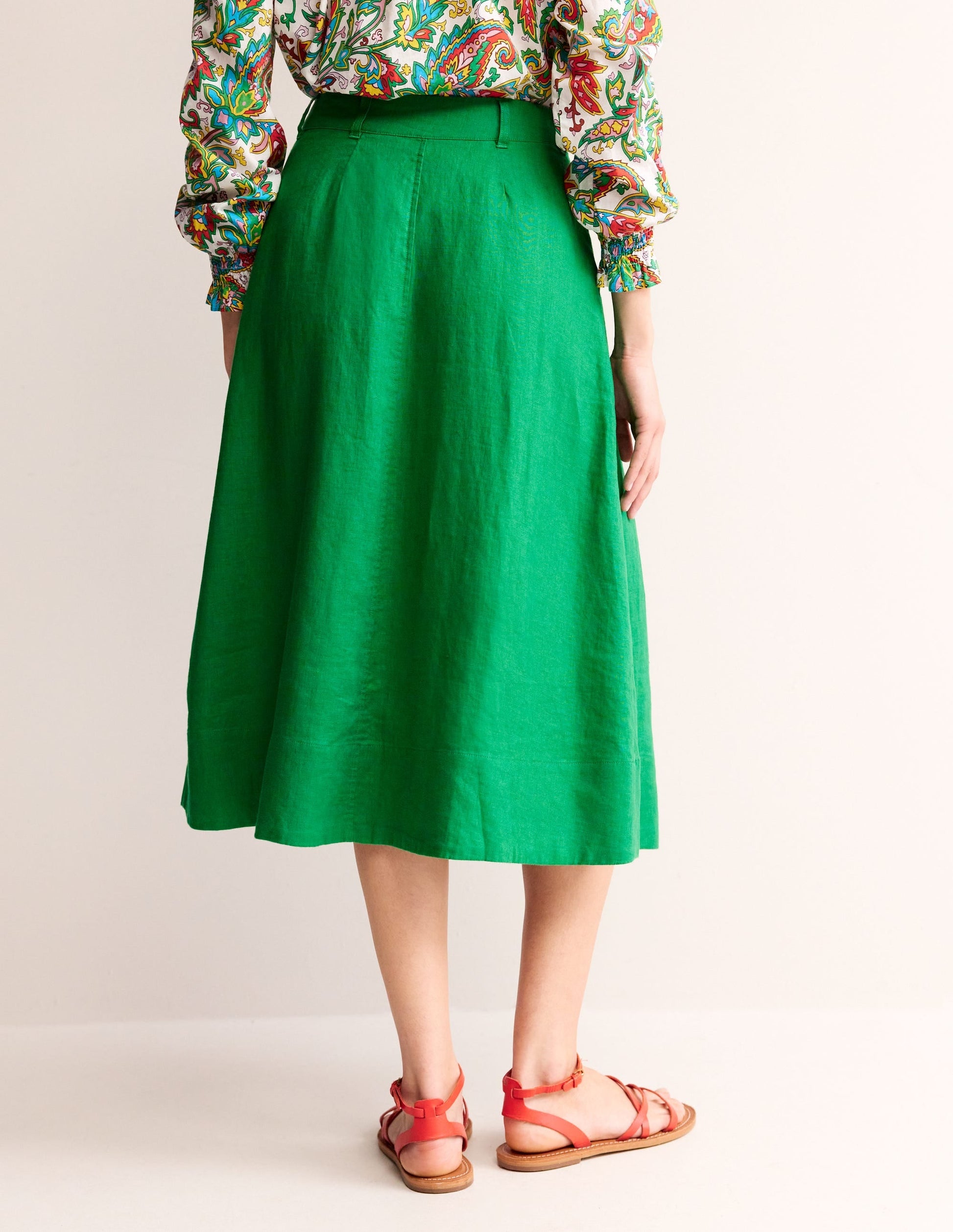 Petra Linen Midi Skirt-Green Tambourine-3