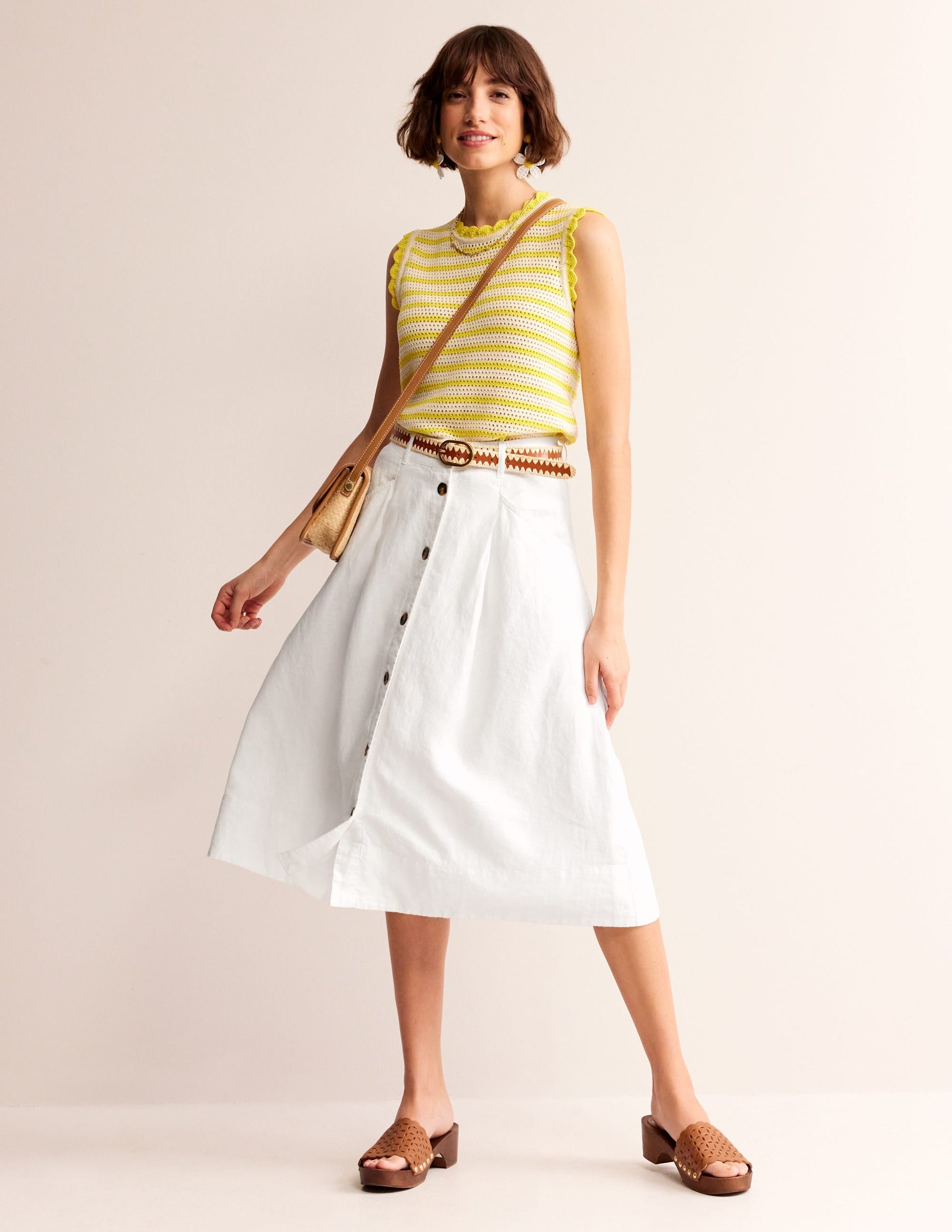 Petra Linen Midi Skirt-White-1