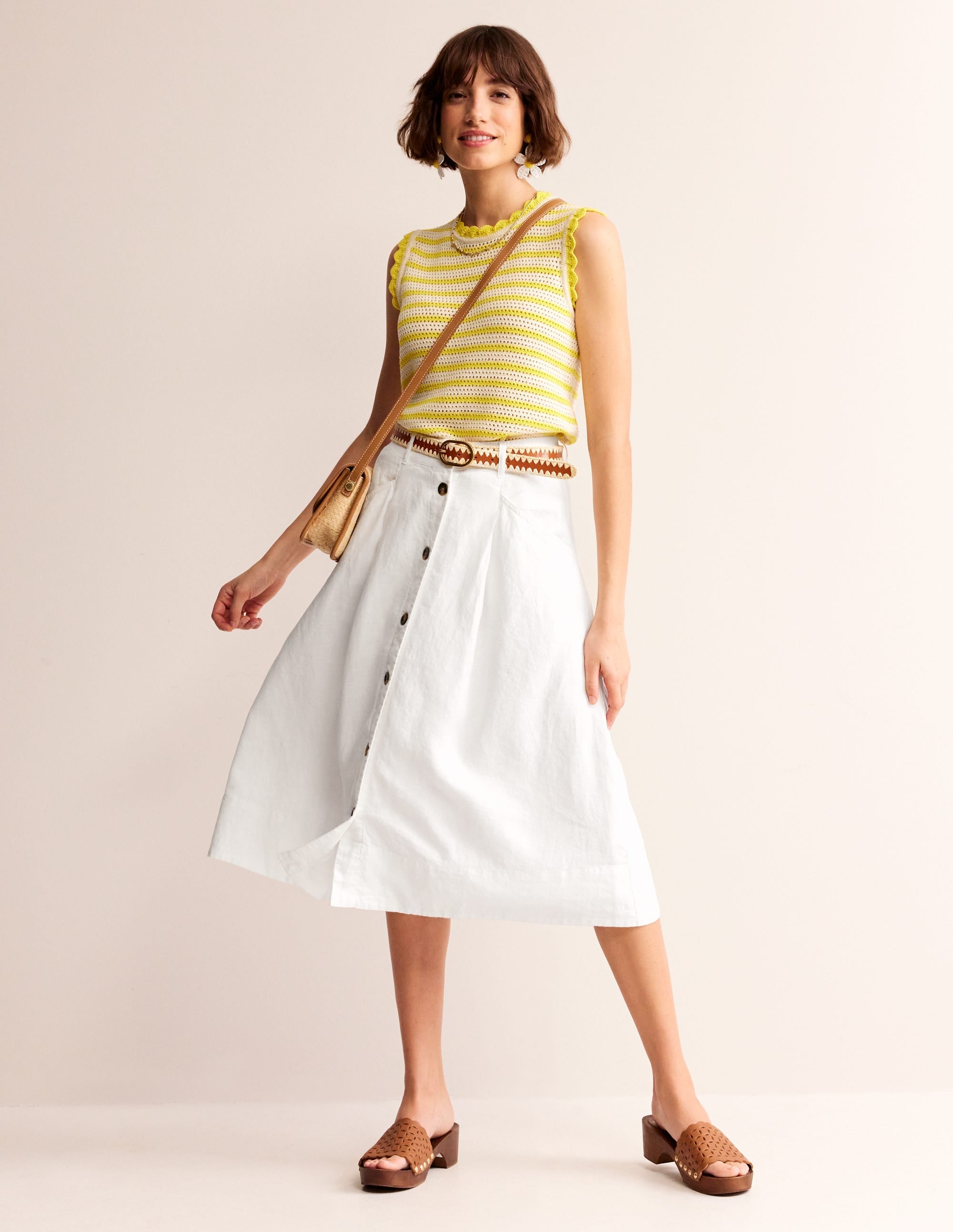 Petra Linen Midi Skirt-White - Image 1