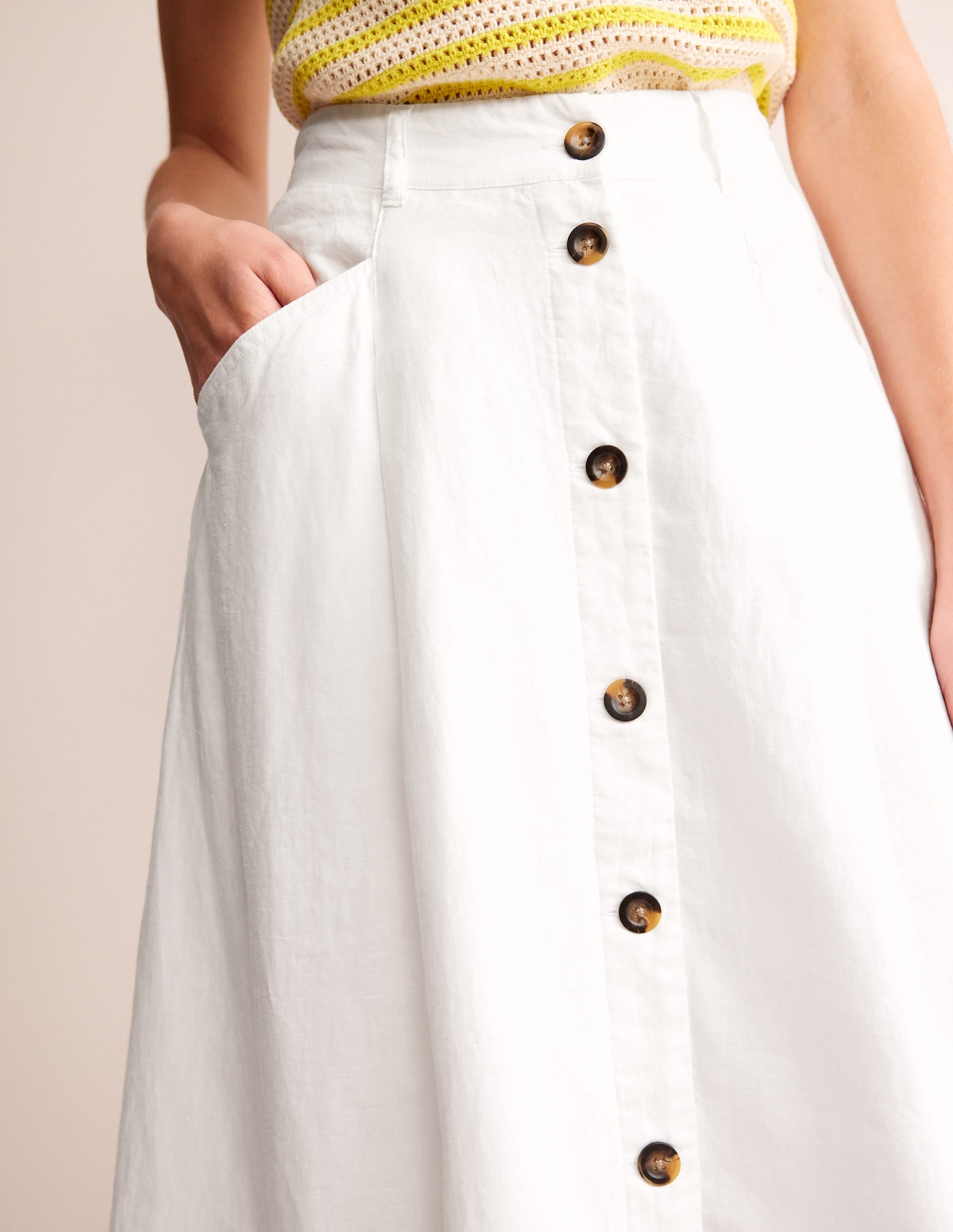 Petra Linen Midi Skirt-White - Image 2