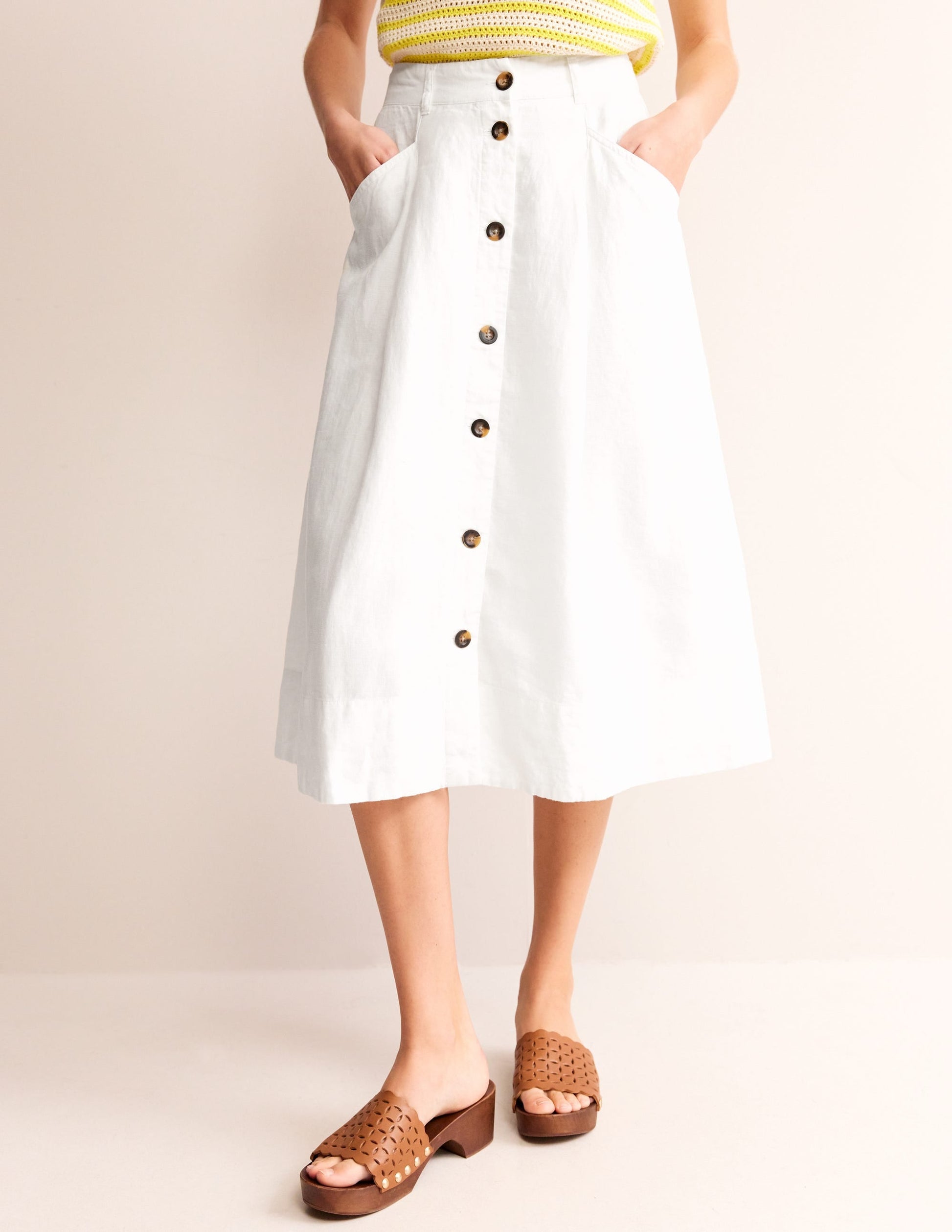 Petra Linen Midi Skirt-White-4