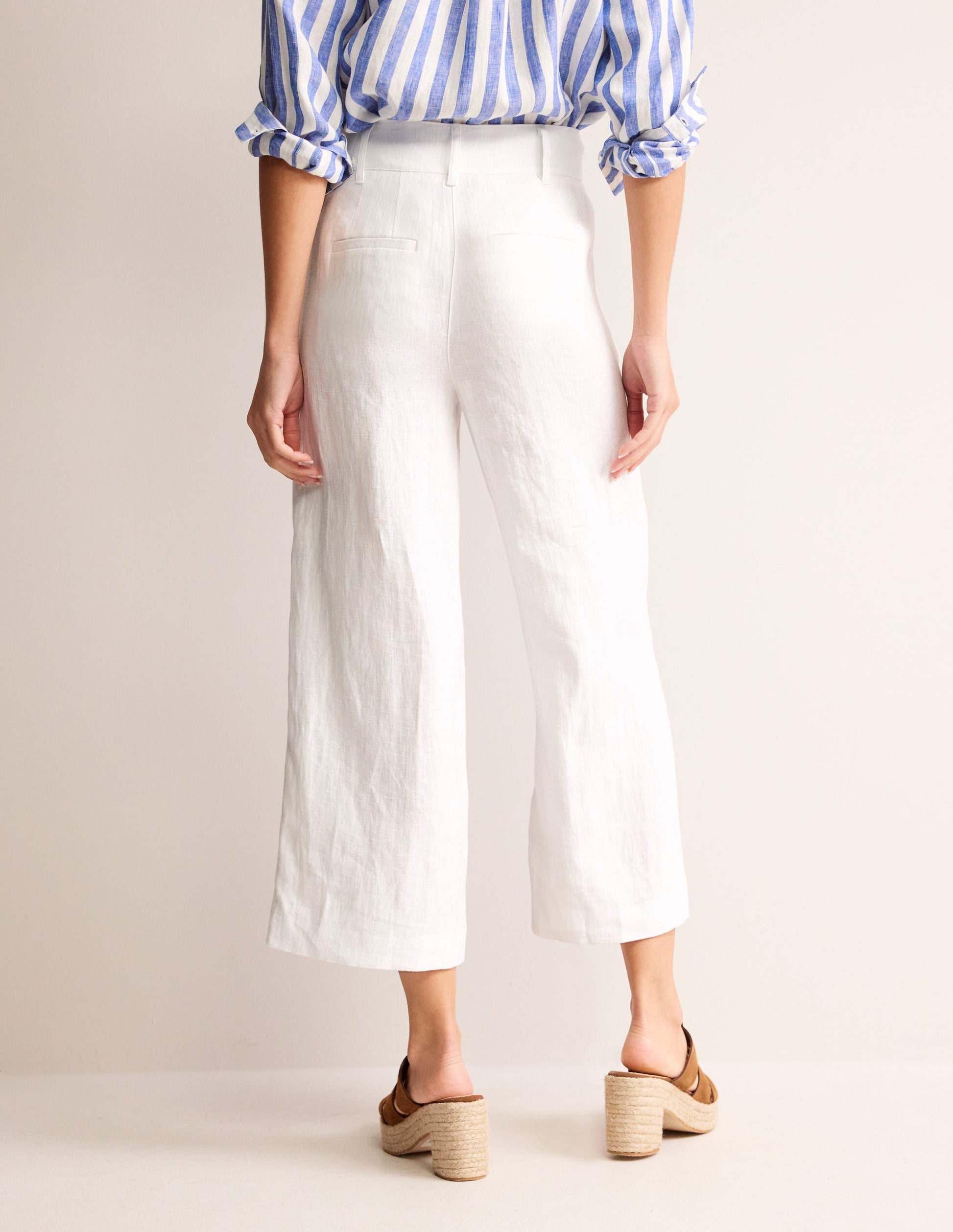 Westbourne Linen Crop Trousers-White-3