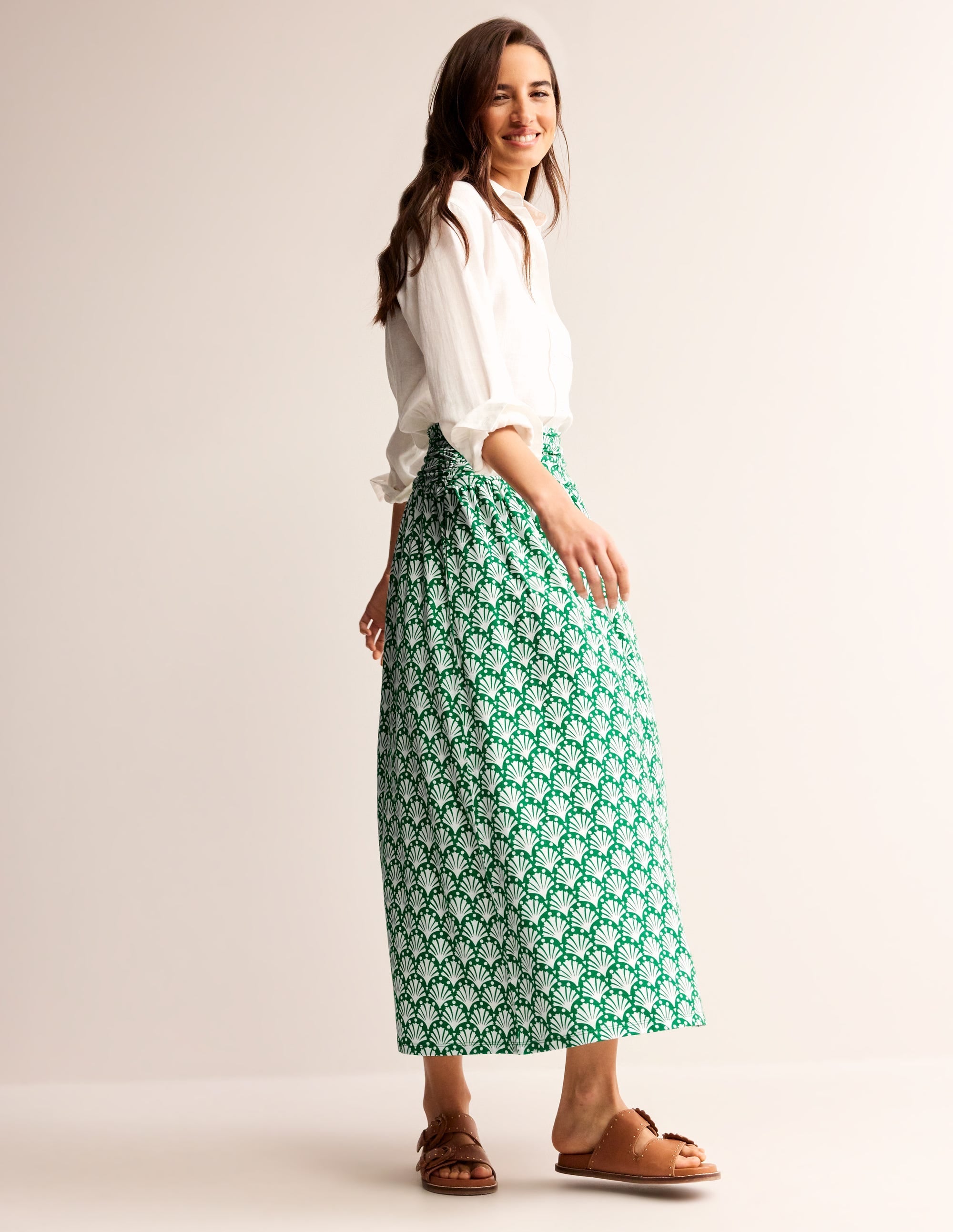 Rosaline Jersey Skirt-Green Tambourine, Shells - Image 1