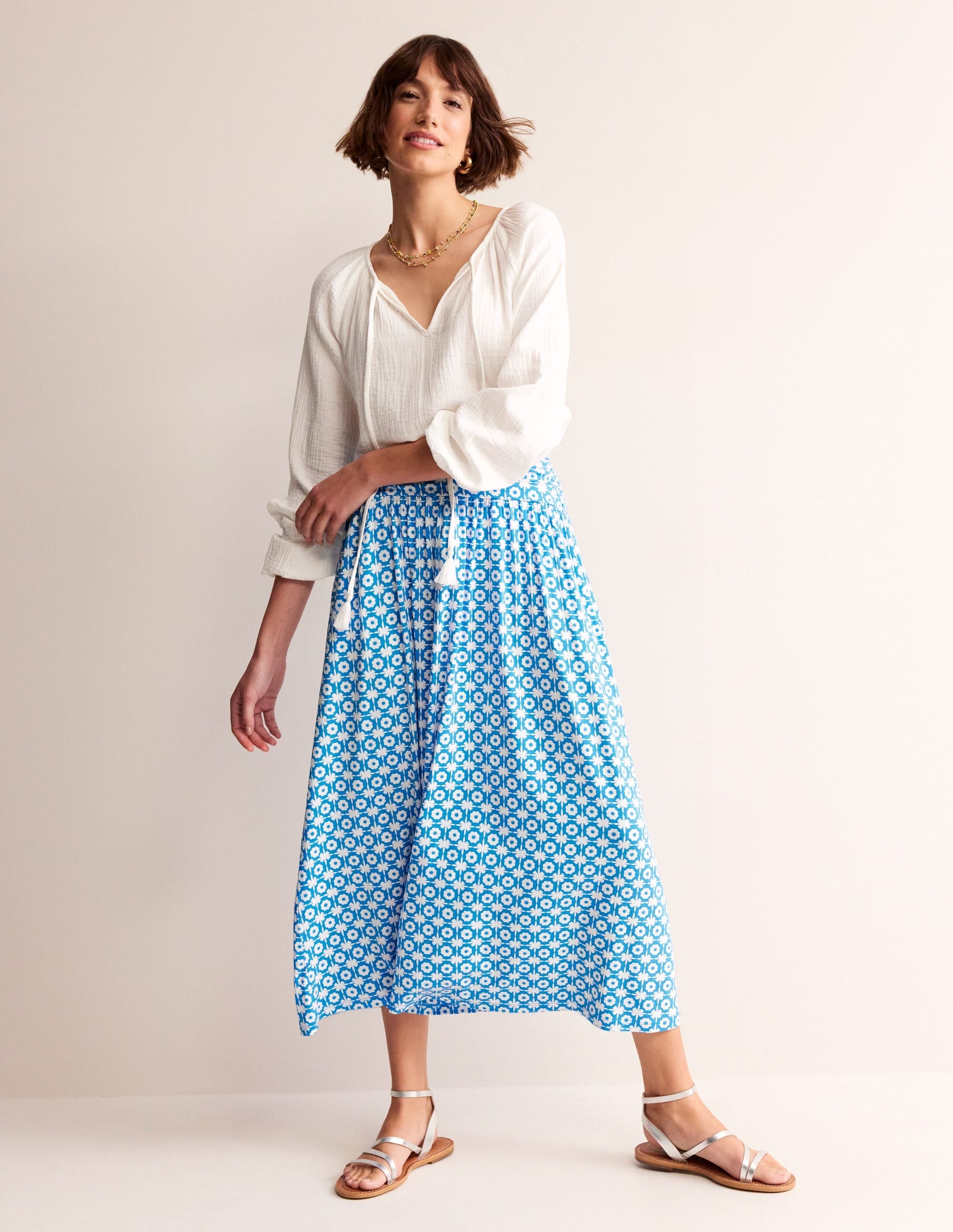 Rosaline Jersey Skirt-Brilliant Blue, Blossom Tile-1